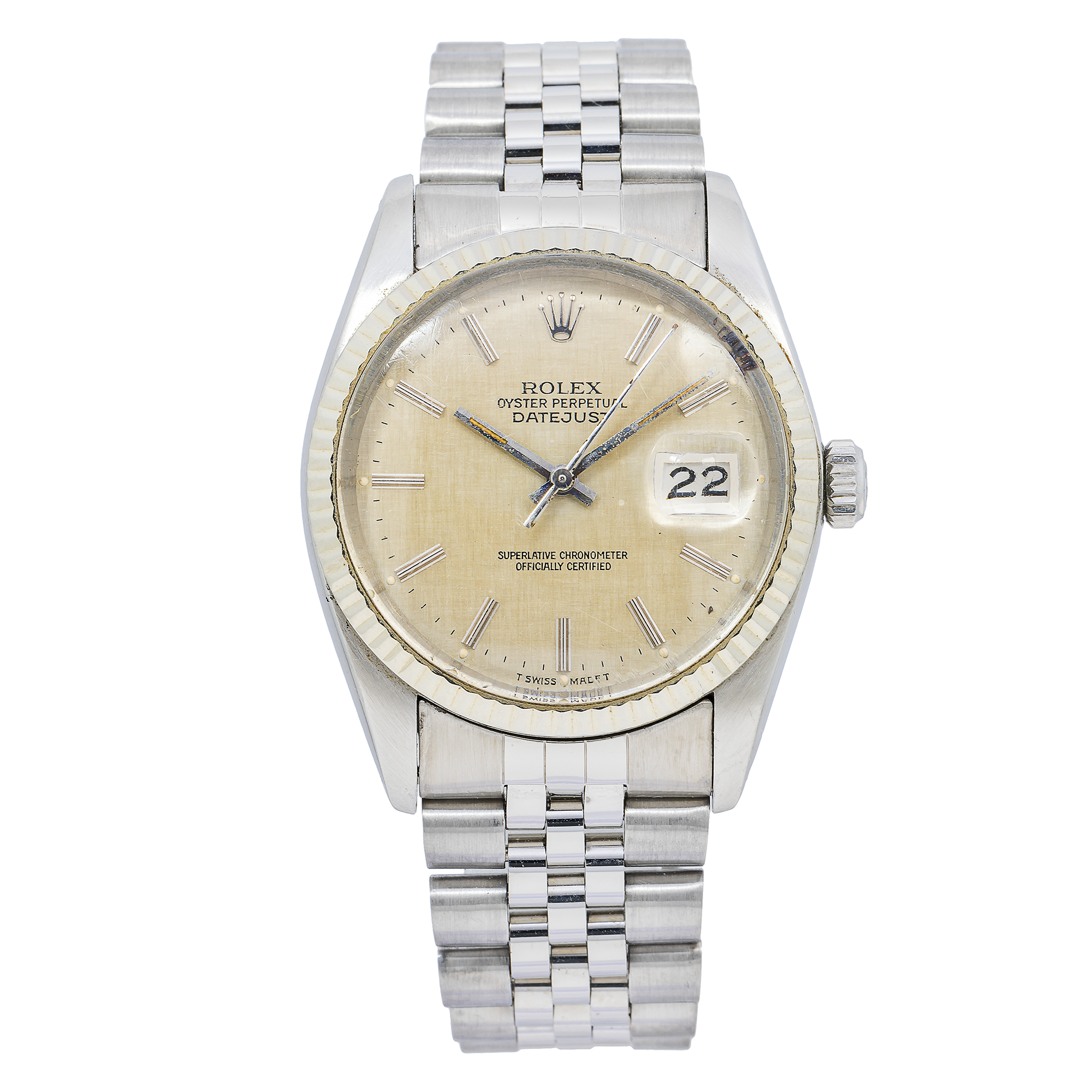Rolex Datejust 36MM 16014 Silver Linen Dial White Gold Fluted Bezel Stainless Steel Jubilee Bracelet
