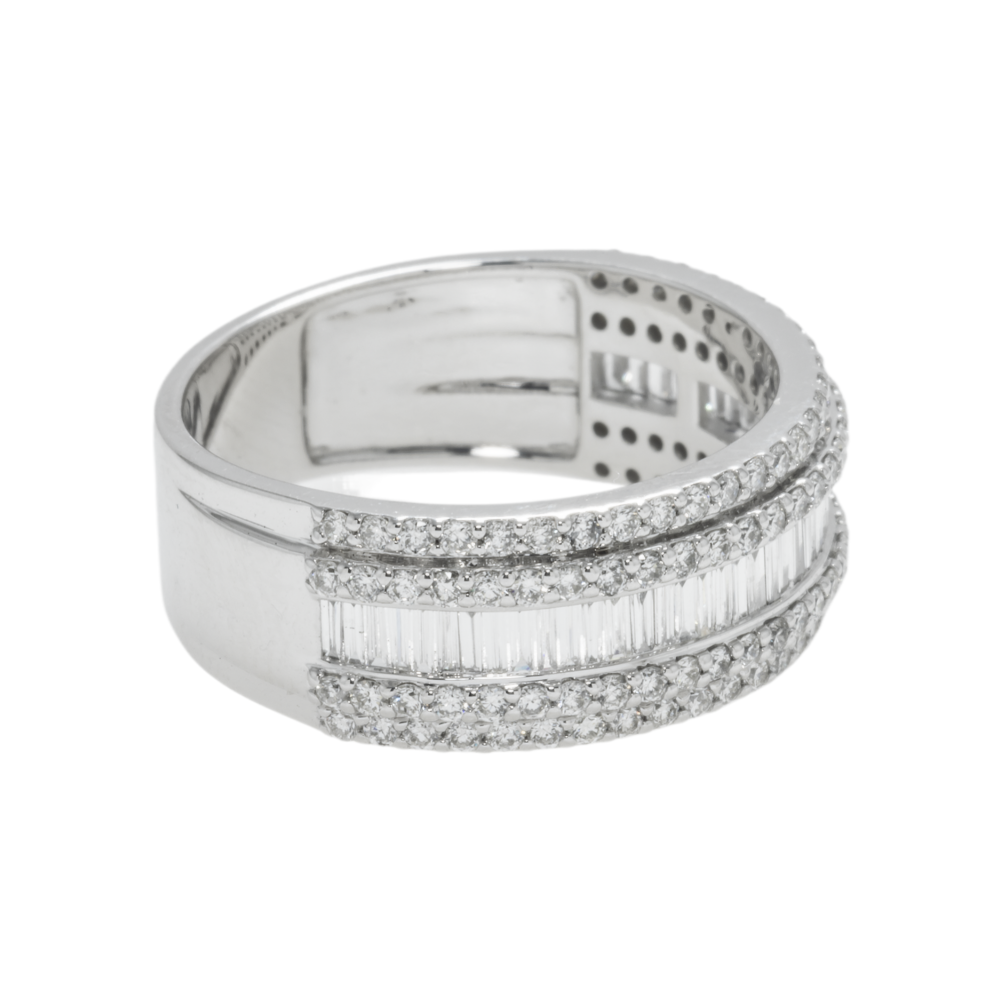 14K GOLD BAGUETTE AND ROUND DIAMOND MULTIROW RING 1.36 CT