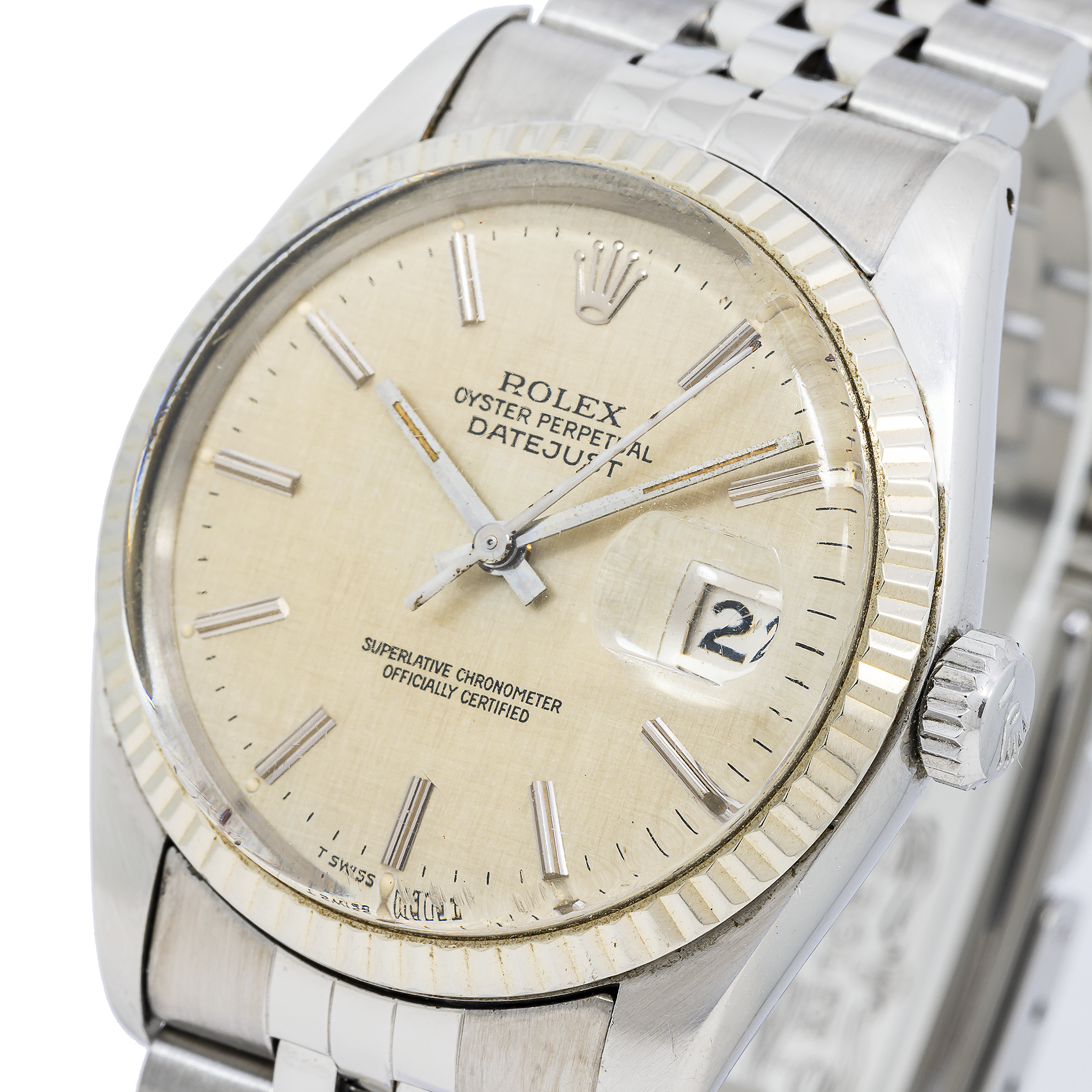 Rolex Datejust 36MM 16014 Silver Linen Dial Fluted Bezel Stainless Steel Jubilee Bracelet