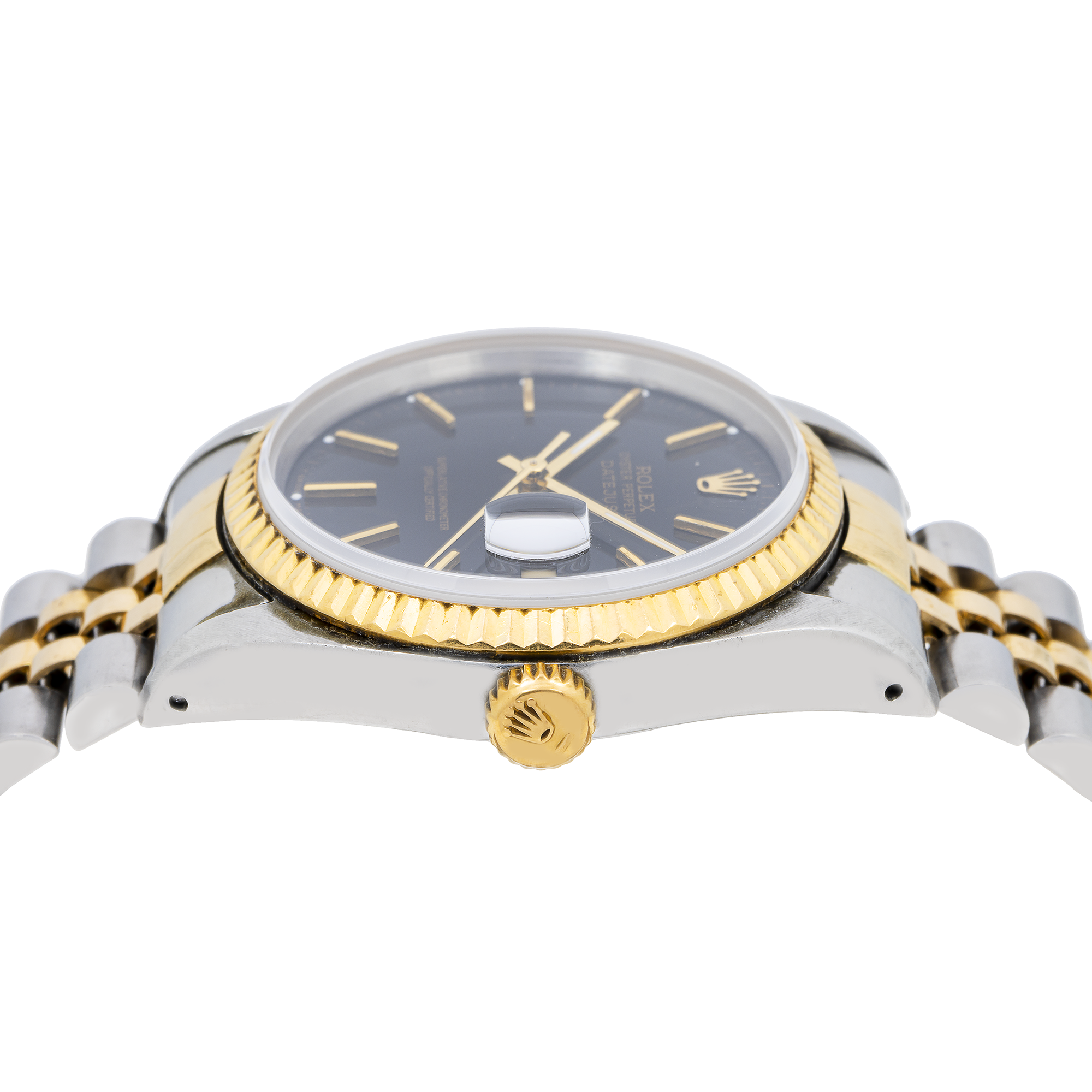 Rolex Datejust 36MM 16233 Black Dial Fluted Bezel Two Tone Yellow Gold Jubilee Bracelet