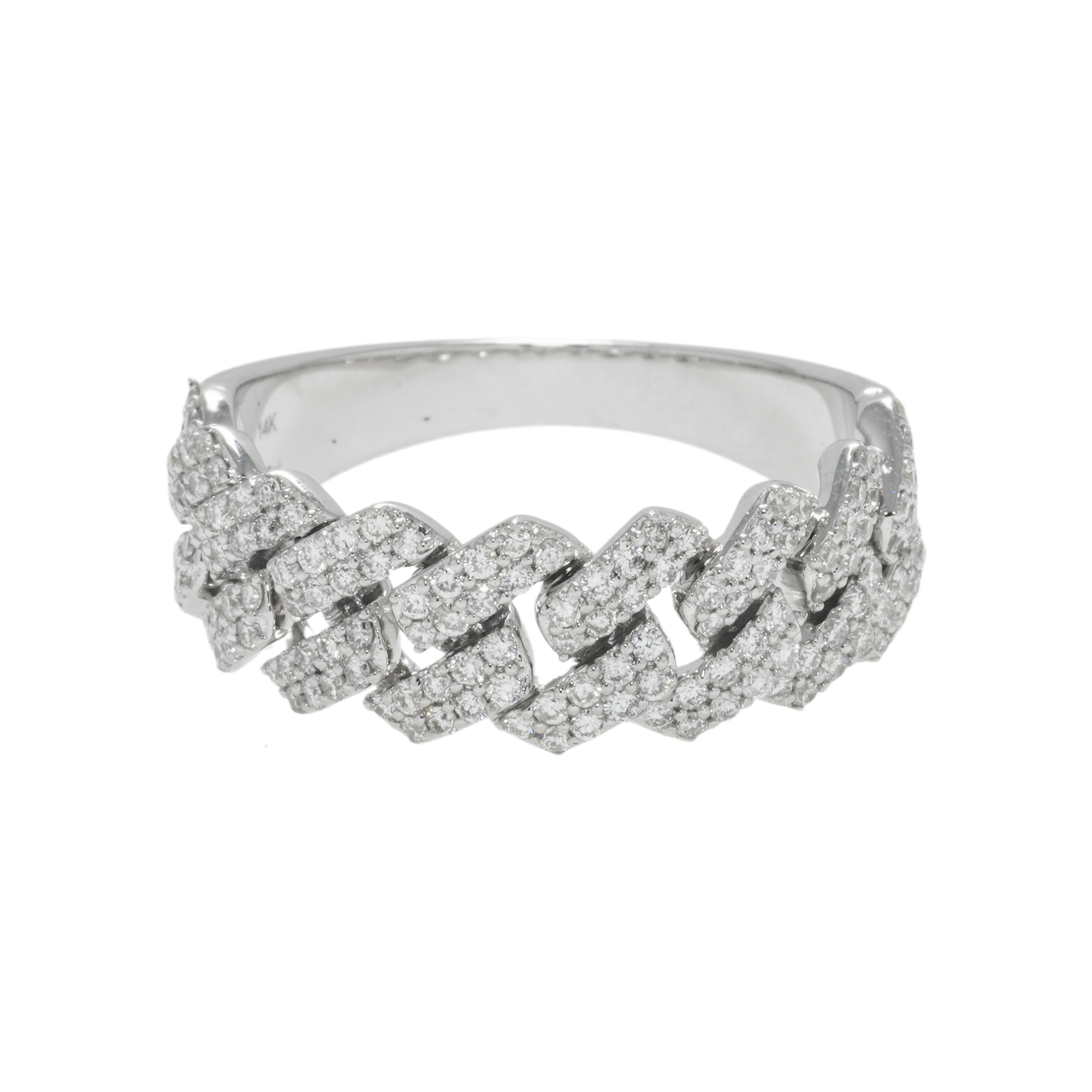 14K GOLD TWO TONE DIAMOND CUBAN LINK RING 0.83 CT