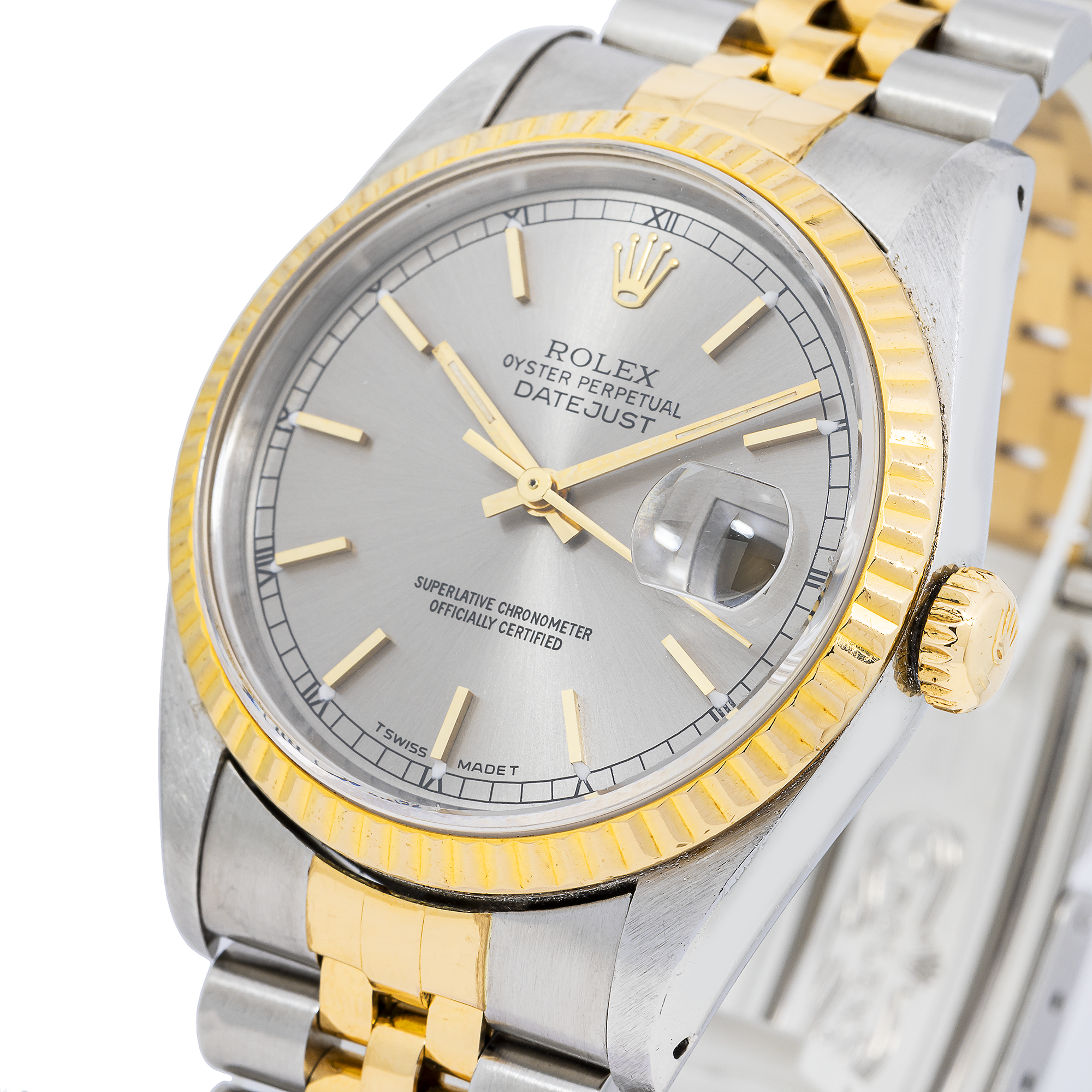 Rolex Datejust 36MM 16013 Silver Dial Fluted Bezel Two Tone Yellow Gold Jubilee Bracelet
