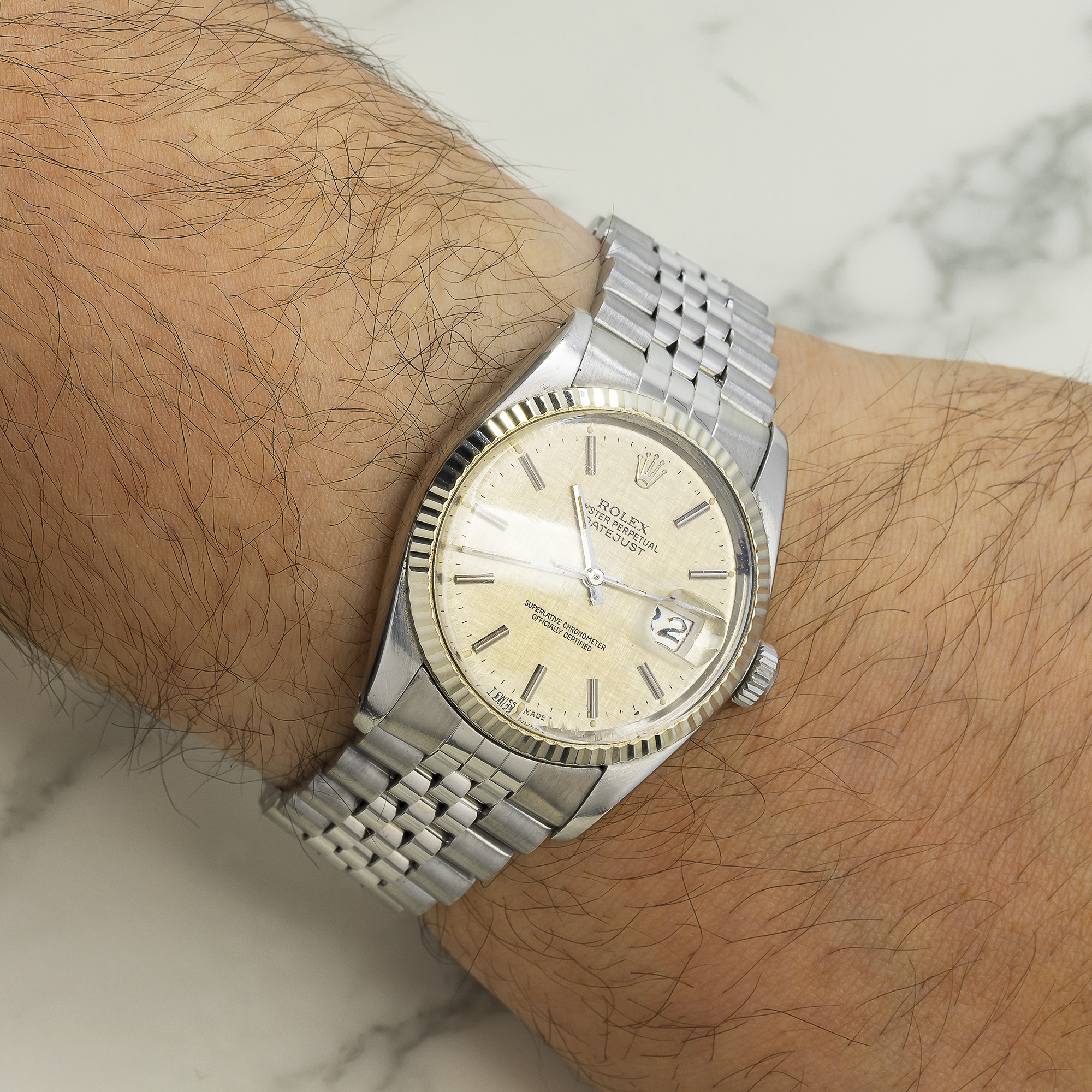 Rolex Datejust 36MM 16014 Silver Linen Dial Fluted Bezel Stainless Steel Jubilee Bracelet
