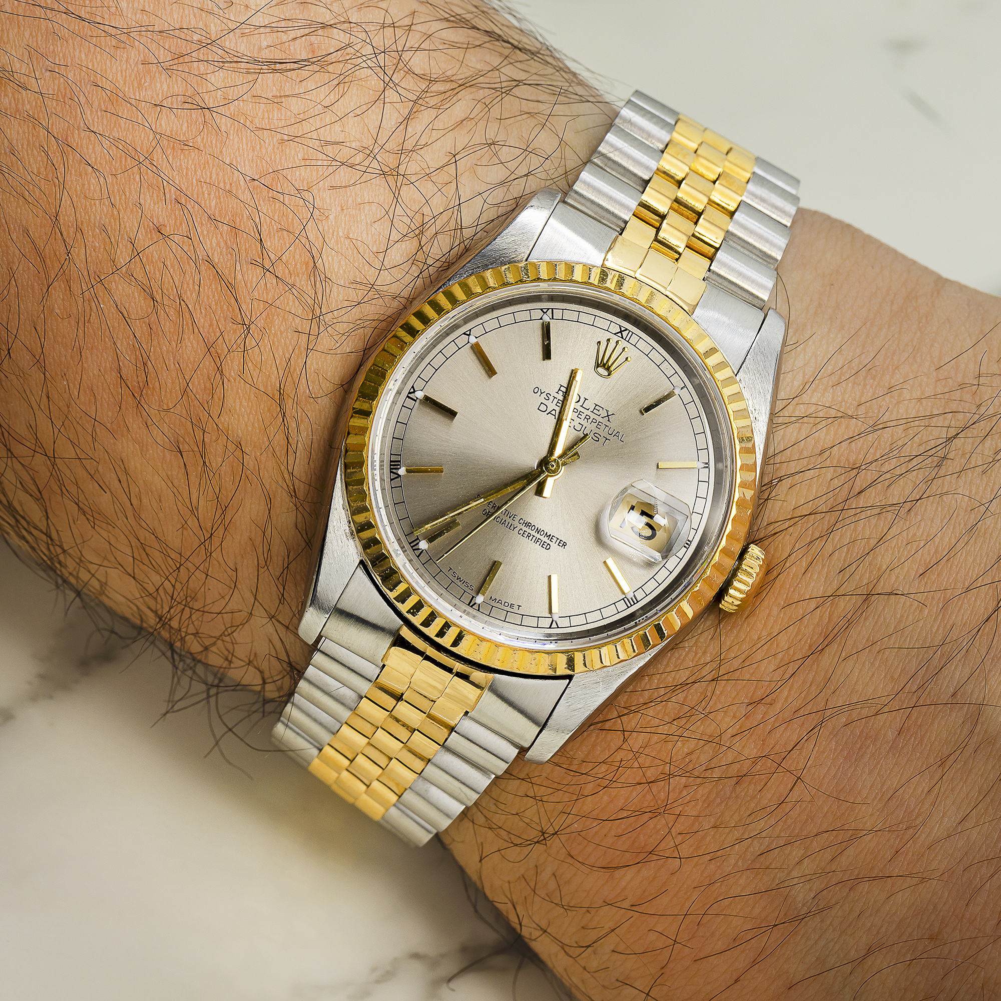 Rolex Datejust 36MM 16013 Silver Dial Fluted Bezel Two Tone Yellow Gold Jubilee Bracelet