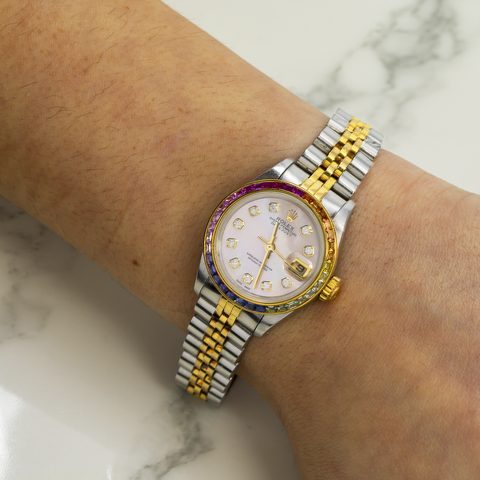 Rolex Datejust Diamond Watch, 69173 26mm, Pink Diamond Dial With 0.2 CT Diamonds