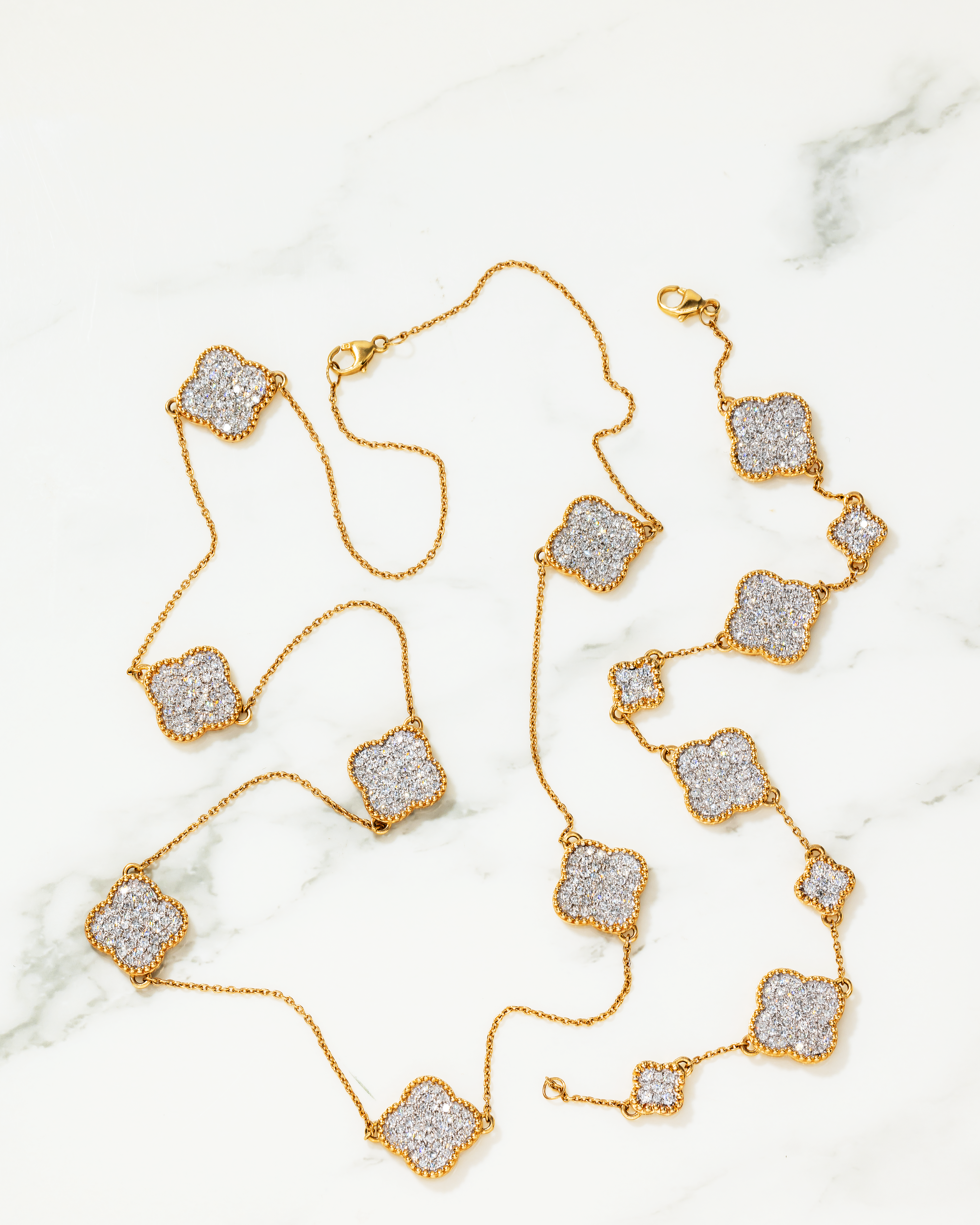 14K Gold Diamond Custom Clover Chain & Bracelet Set