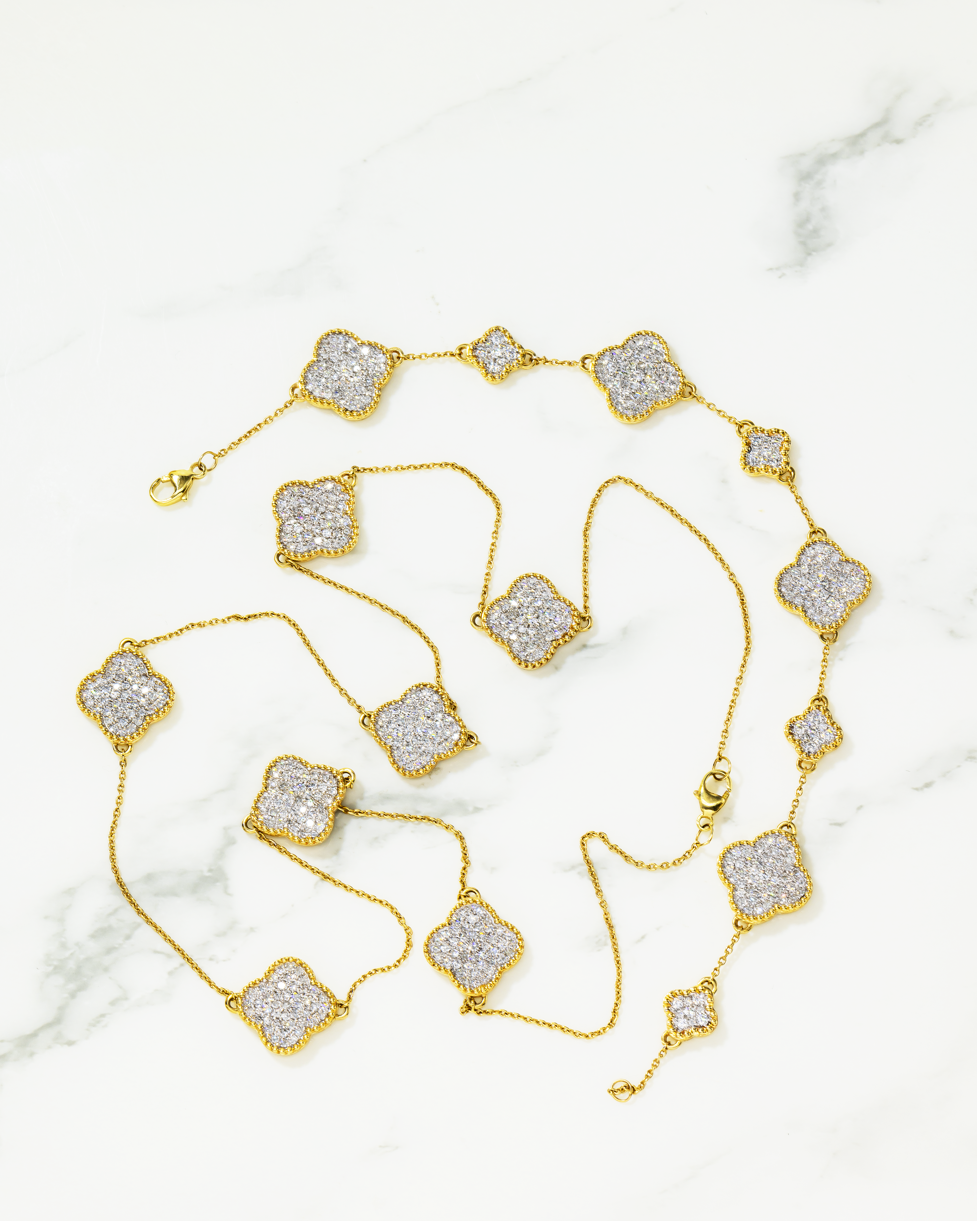 14K Gold Diamond Custom Clover Chain & Bracelet Set
