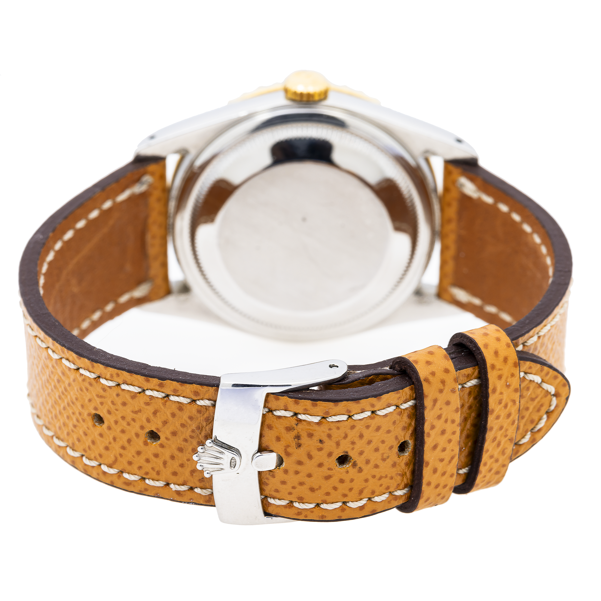 Rolex Datejust 36MM 16233 Silver Diamond Dial Diamond Bezel Brown Leather Strap