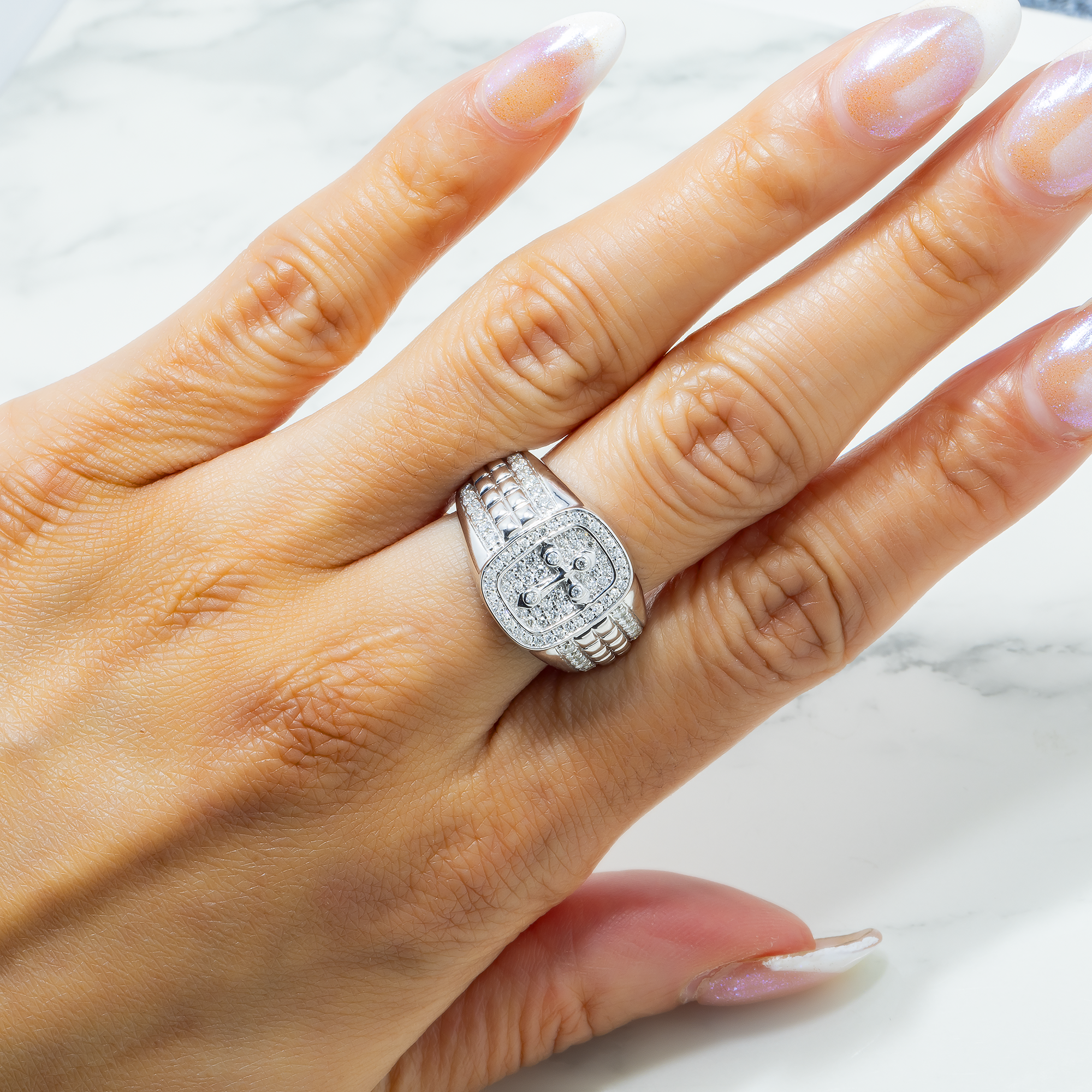 14K GOLD DIAMOND CROSS STATEMENT RING 0.84 CT