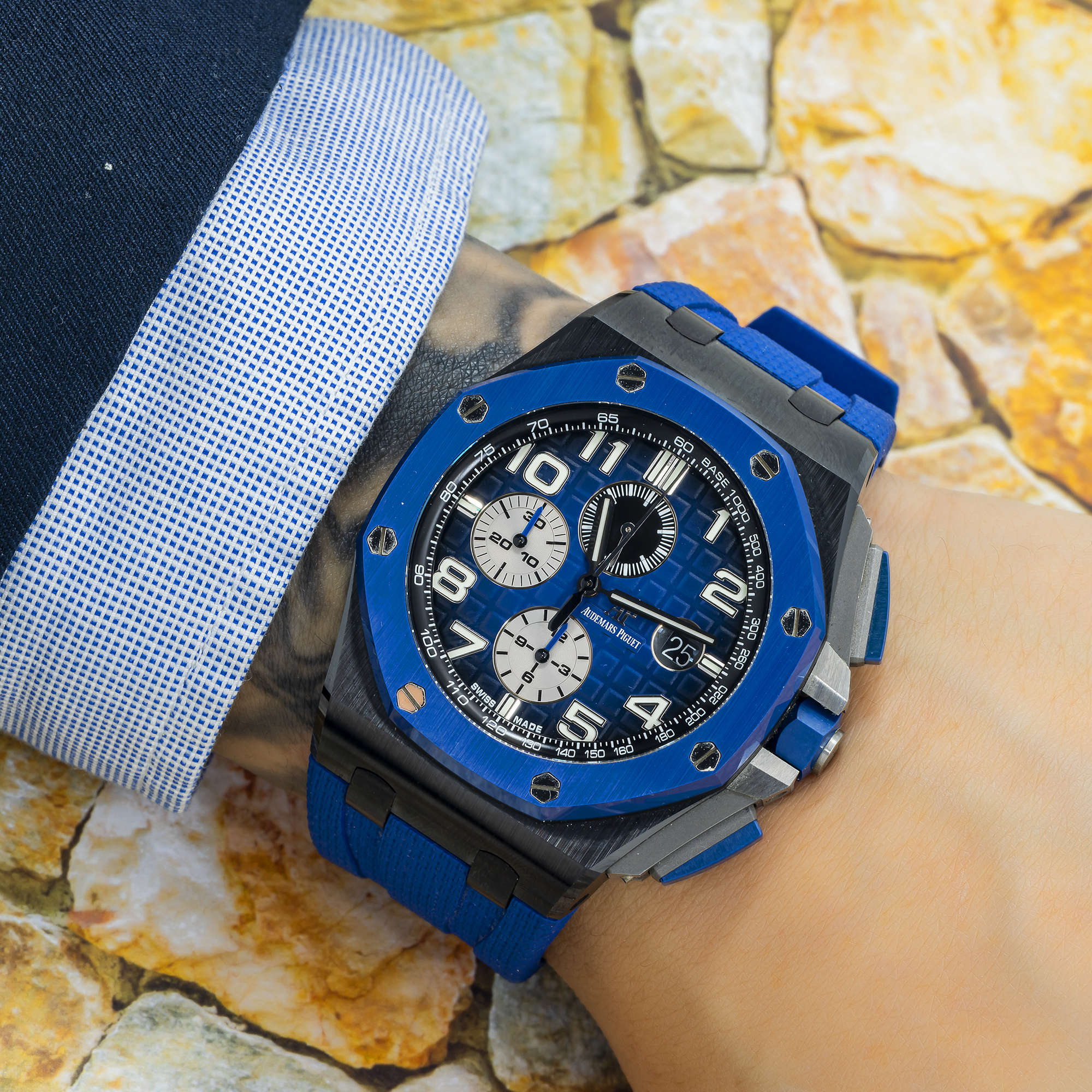 Audemars Piguet Royal Oak Offshore Chronograph 44MM 26405CE.OO.A030CA.01 Blue Arabic Dial Blue Ceramic Bezel Blue Rubber Band
