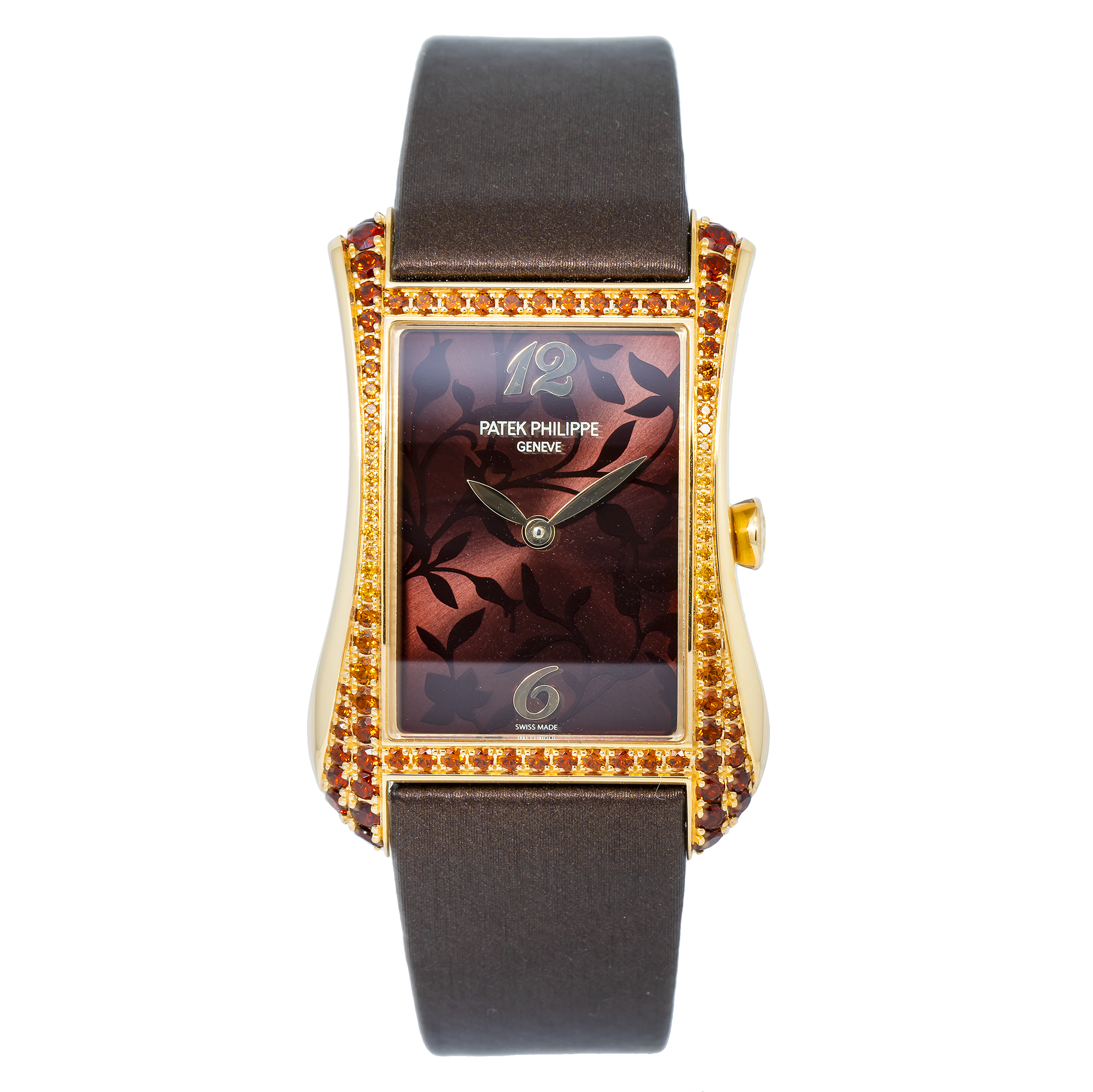 Patek Philippe Gondolo Serata 40.8MM 4962/200R-001 Brown Dial Diamond Paved Bezel Brown Satin Band Bracelet