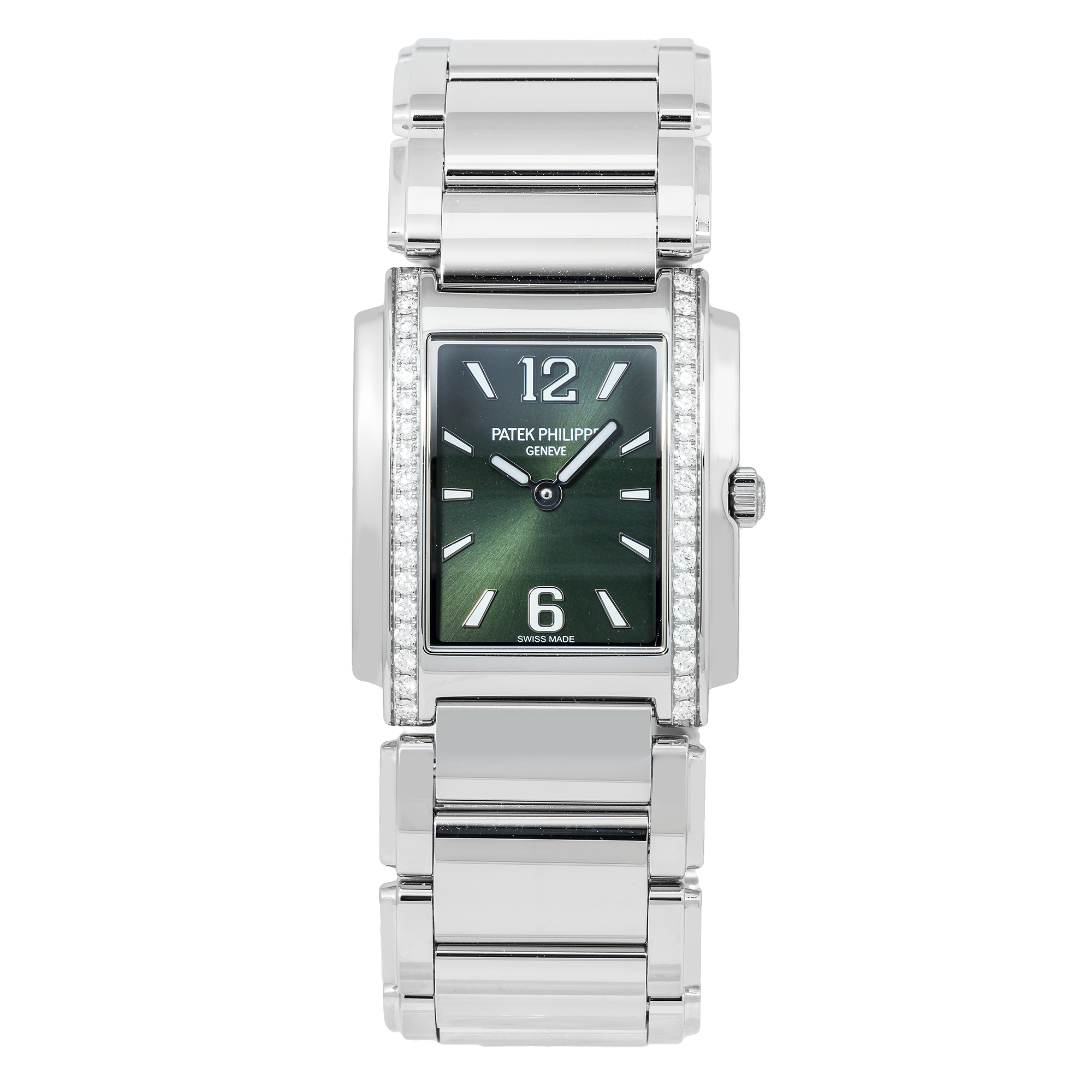 Patek Philippe Twenty~4 30MM 4910/1200A-011 Green Dial Diamond Bezel Stainless Steel Bracelet