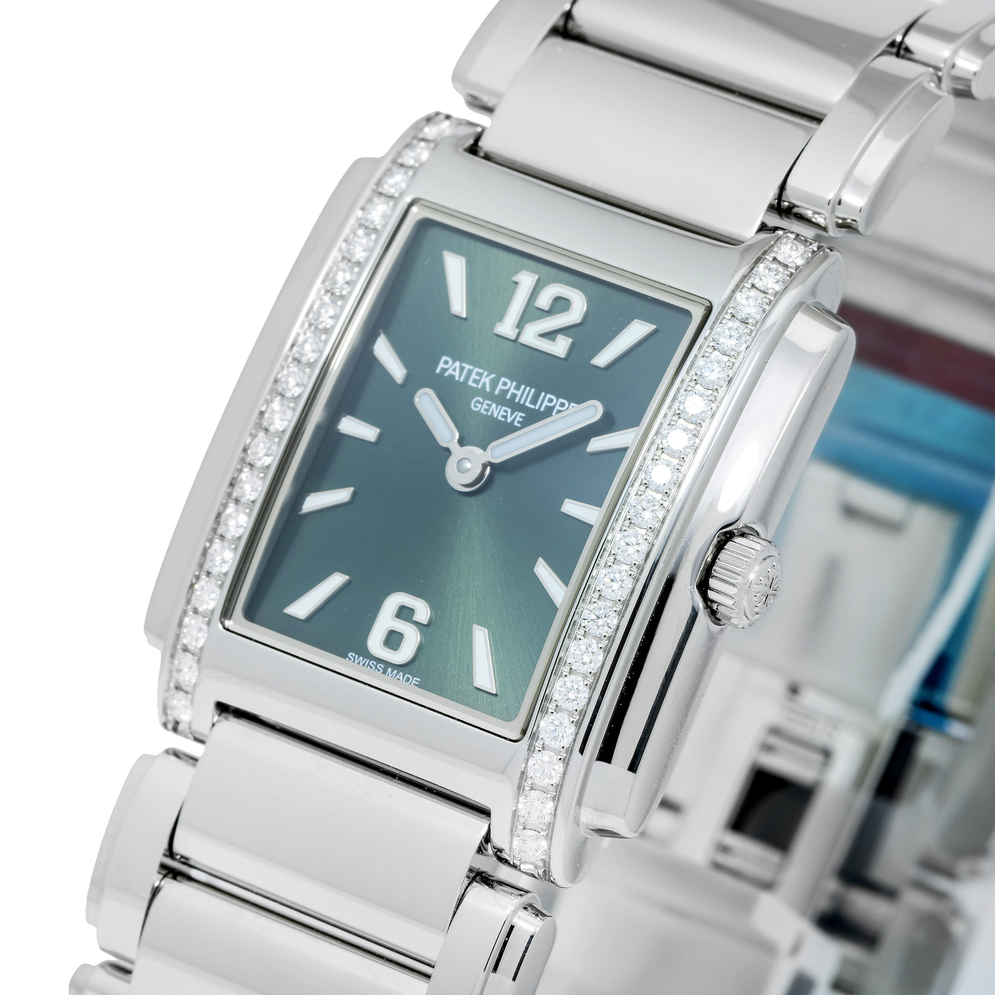 Patek Philippe Twenty~4 30MM 4910/1200A-011 Green Dial Diamond Bezel Stainless Steel Bracelet