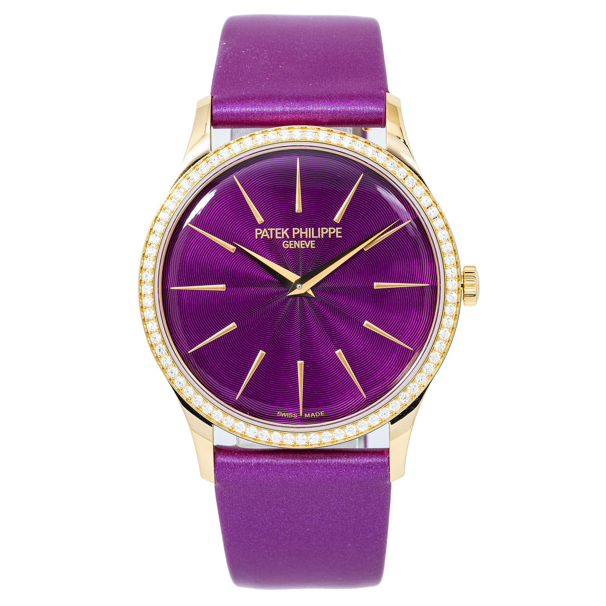Patek Philippe Calatrava 35MM 4997/200R-001 Purple Dial Diamond Bezel Purple Satin Band Bracelet