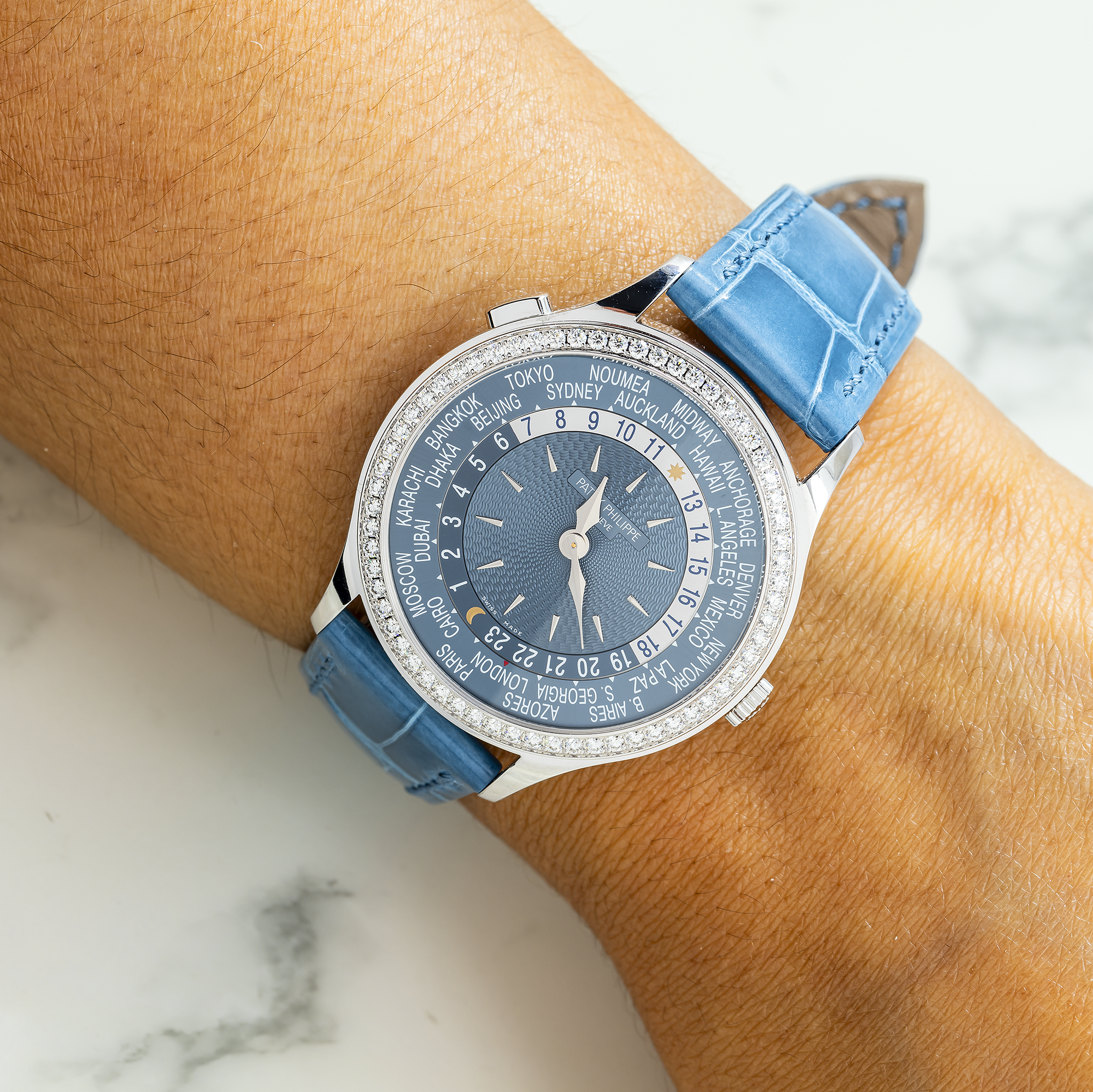 PATEK PHILIPPE WORLD TIME COMPLICATION WORLD TIME 7130R-016 WITH BLUE LEATHER BRACELT