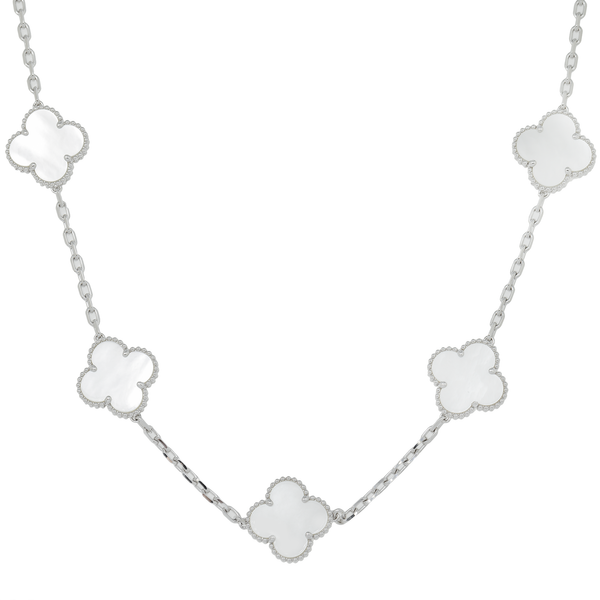 18K GOLD WHITE CLOVER NECKLACE