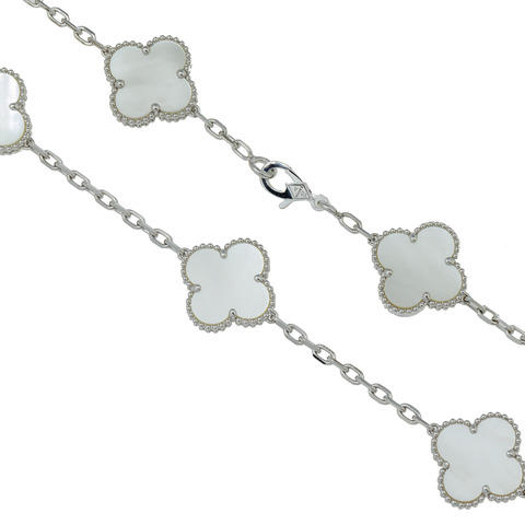 18K GOLD WHITE CLOVER NECKLACE