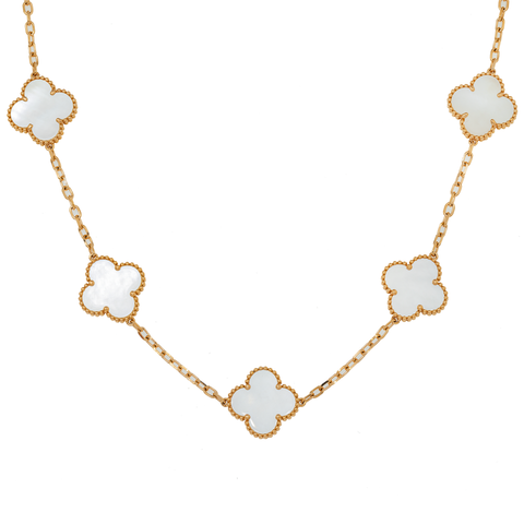 18K GOLD WHITE CLOVER NECKLACE