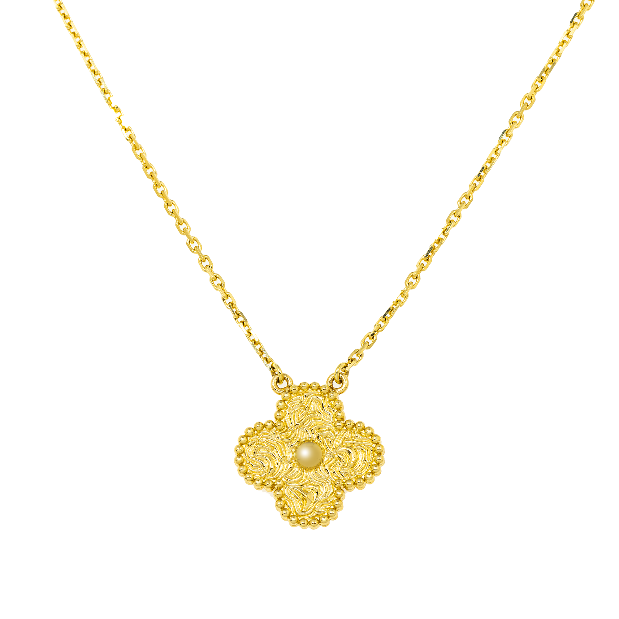 18K GOLD TEXTURED CLOVER NECKLACE