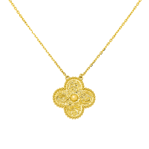 18K GOLD TEXTURED CLOVER NECKLACE