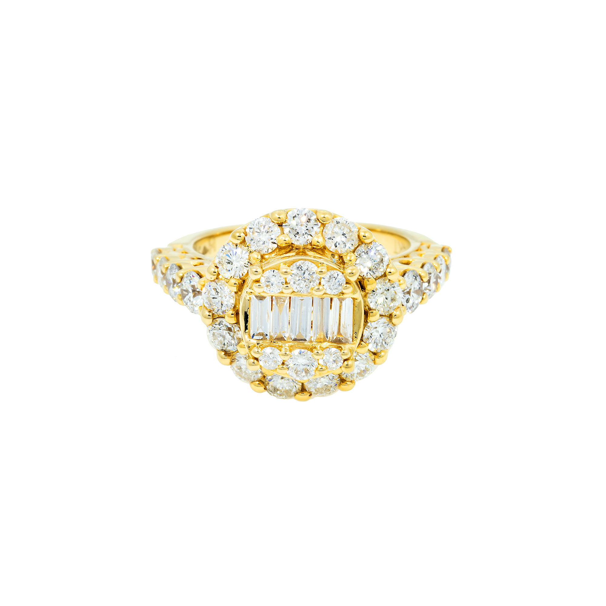 14K GOLD BAGUETTE & ROUND HALO DIAMOND ENGAGEMENT RING 2.85 CTW