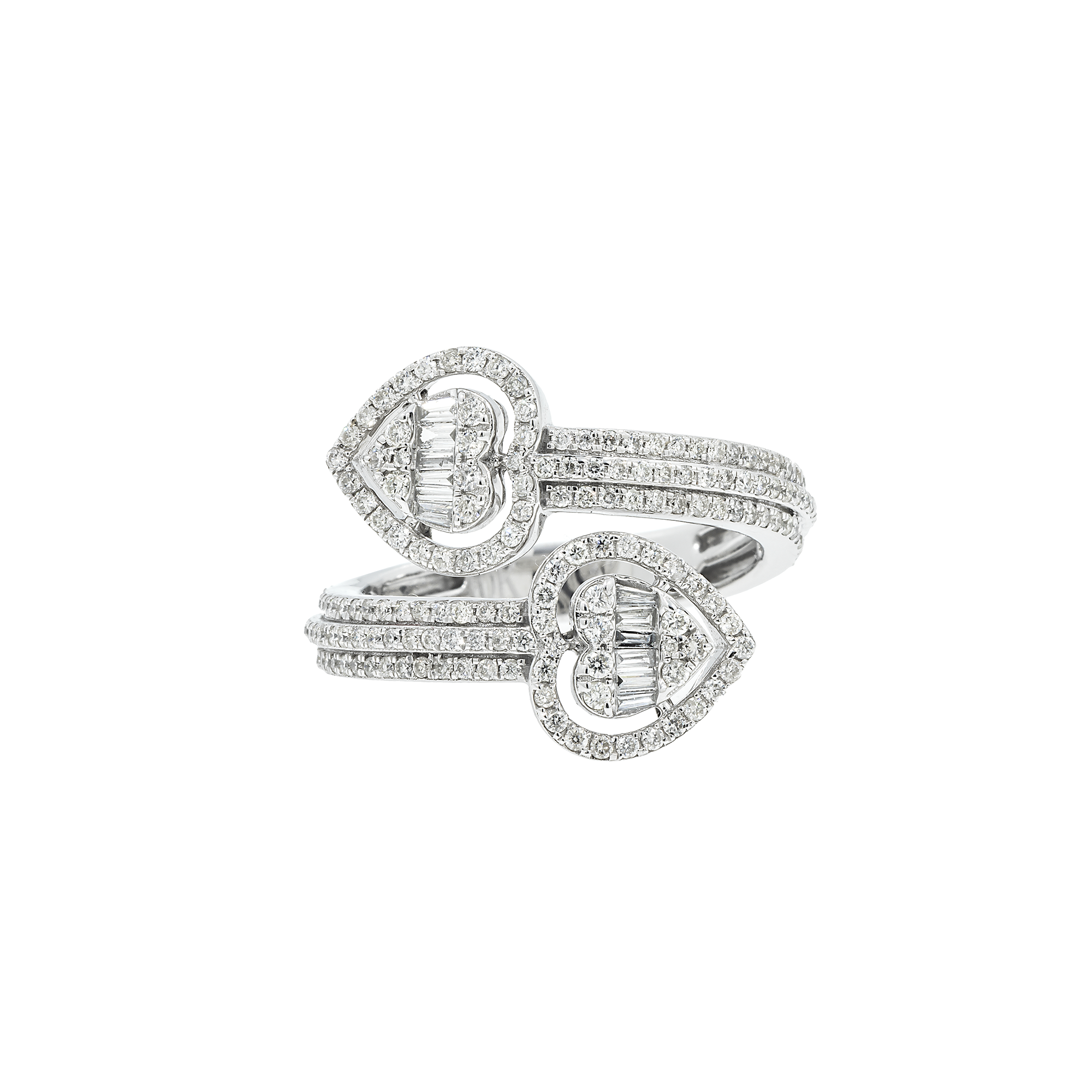 10K GOLD ROUND AND BAGUETTE DIAMOND HEART BYPASS RING 1.00 CT