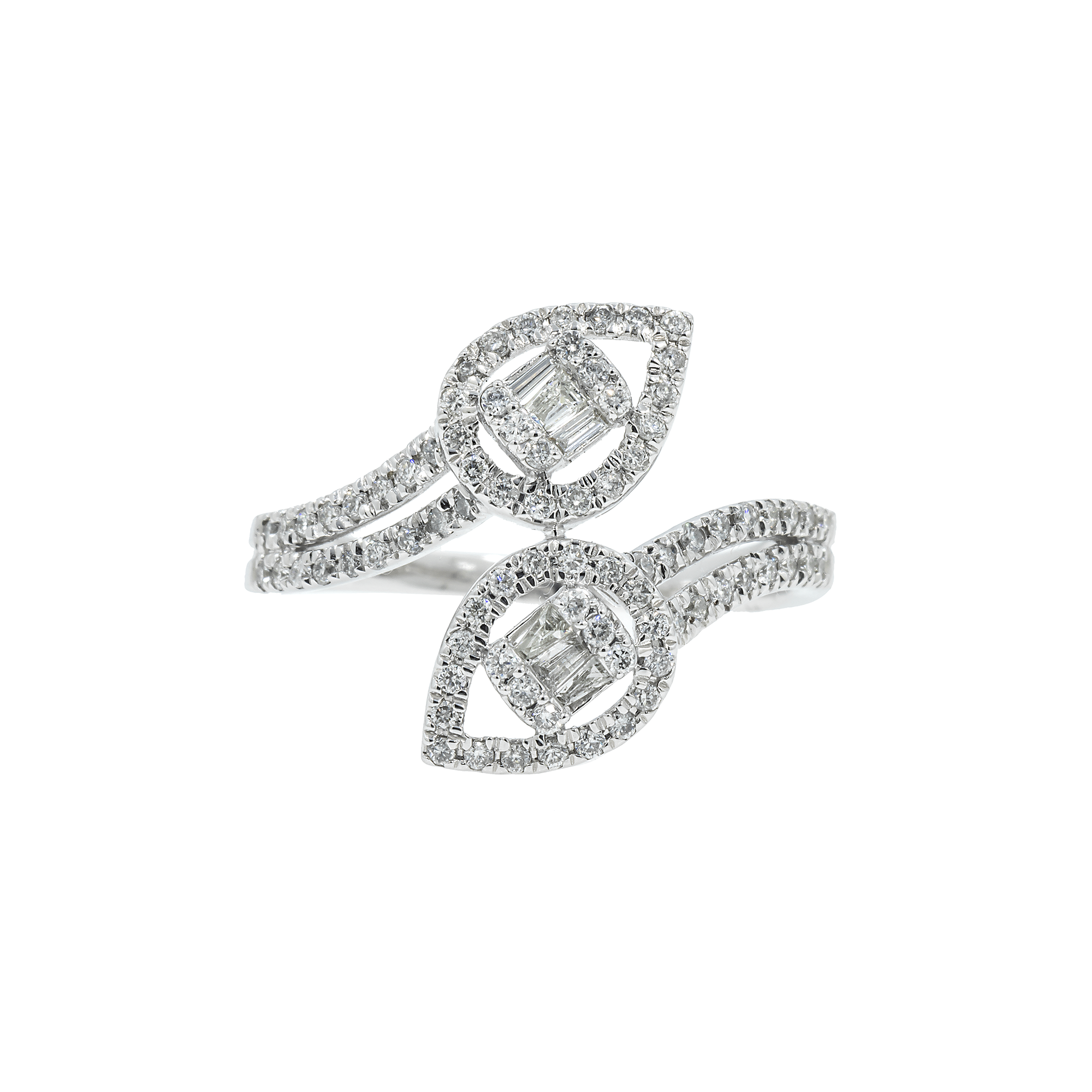 10K GOLD ROUND AND BAGUETTE DIAMOND DROP SHAPED BYPASS RING 0.55 CT