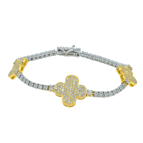 10K GOLD ROUND DIAMONDS CLOVER BRACELET 1.85 CT