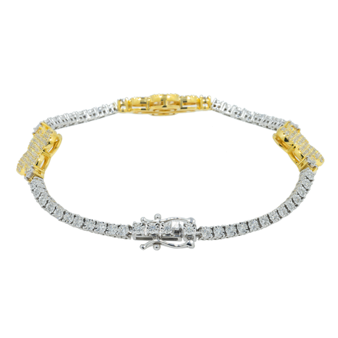 10K GOLD ROUND DIAMONDS CLOVER BRACELET 1.85 CT