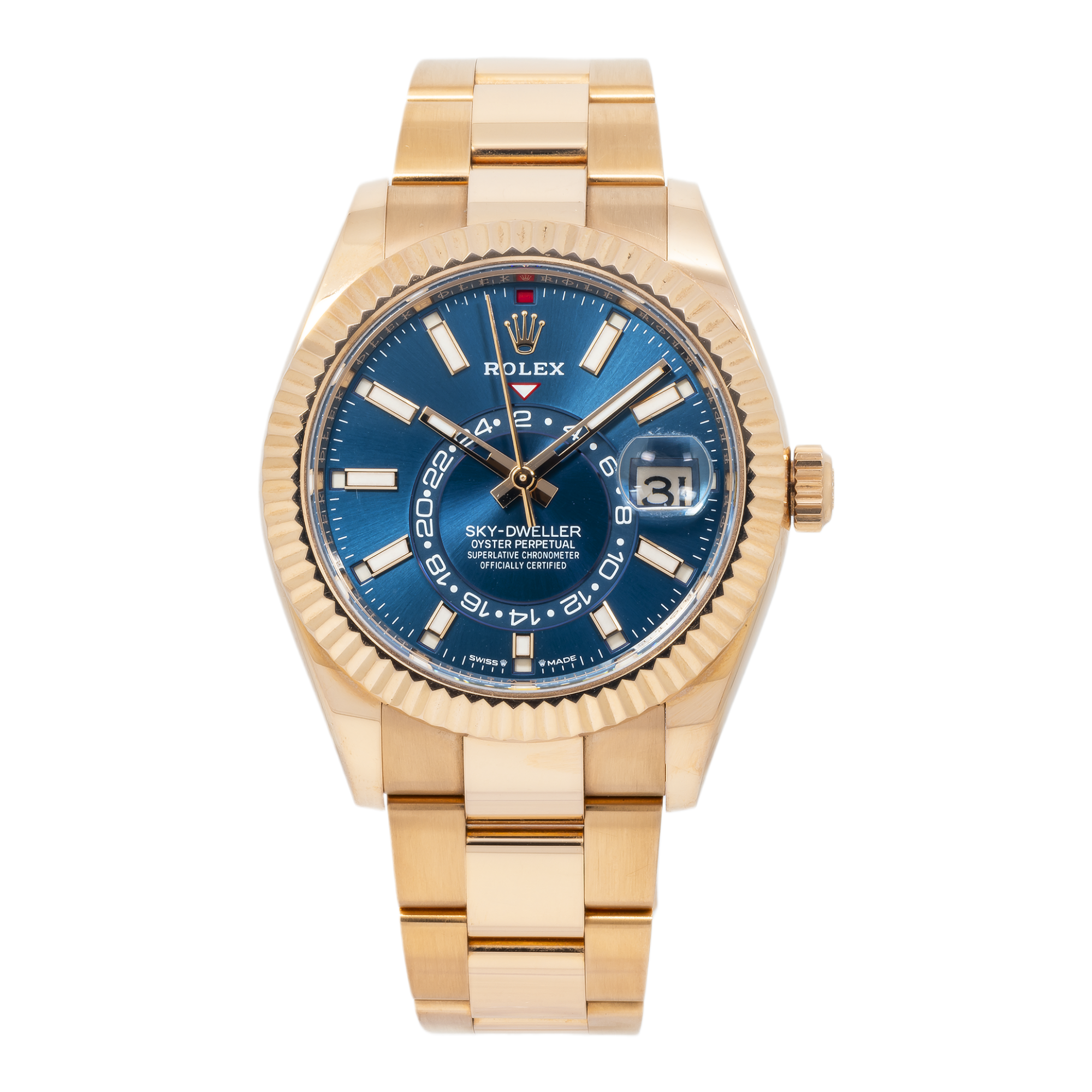 Rolex Sky-Dweller 42MM 336935 Blue Dial Rose Gold Fluted Bezel Rose Gold Oyster Bracelet