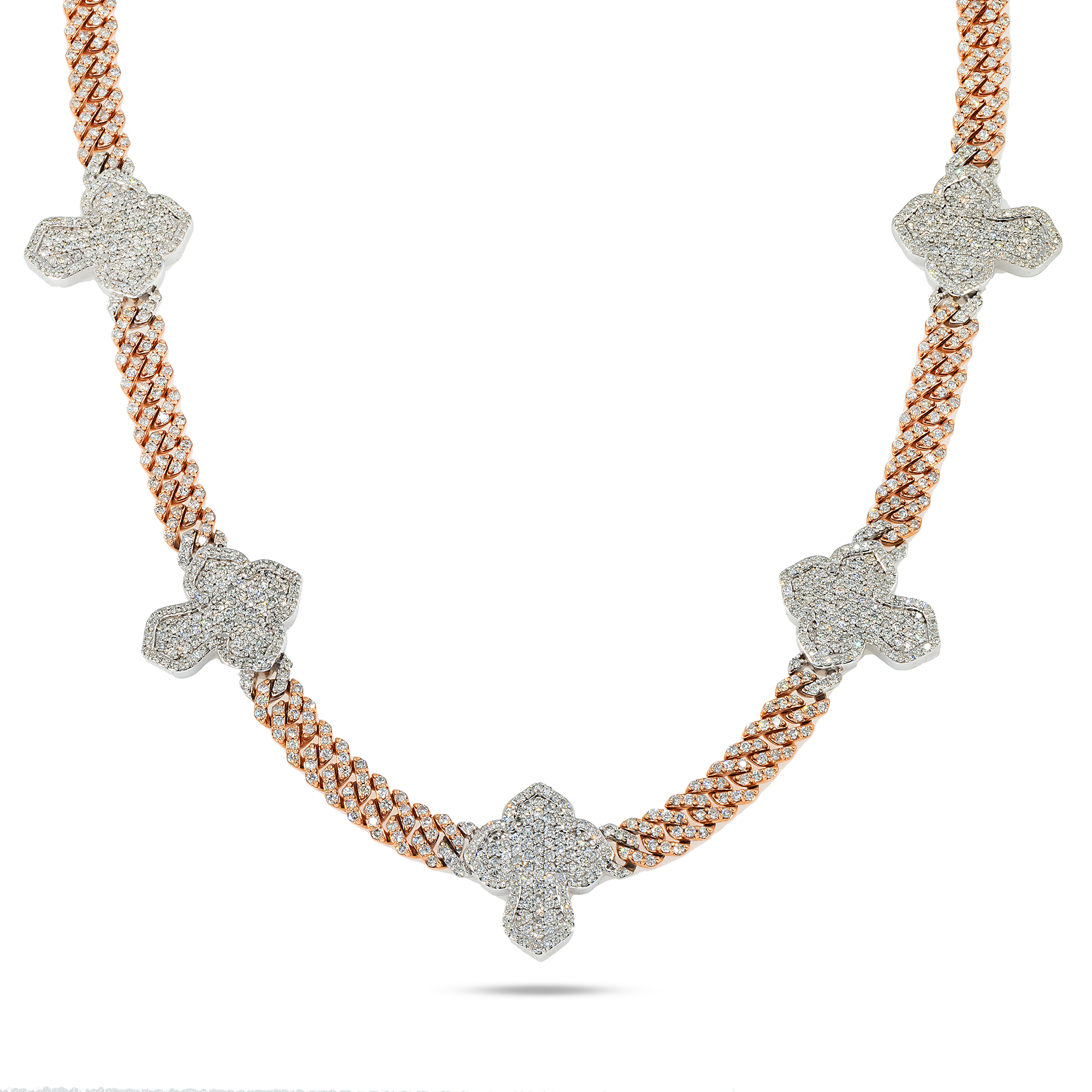 10K GOLD TWO TONE DIAMOND 7MM CUBAN LINK CROSS CHAIN 12.35 CT