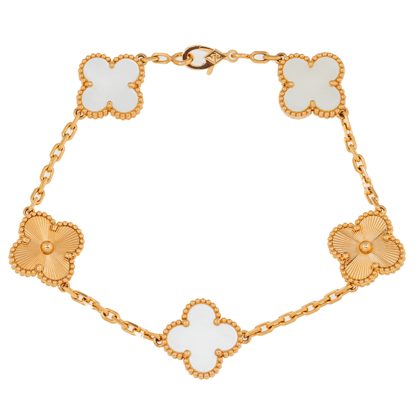 18K GOLD WHITE CLOVER CHAIN BRACELET