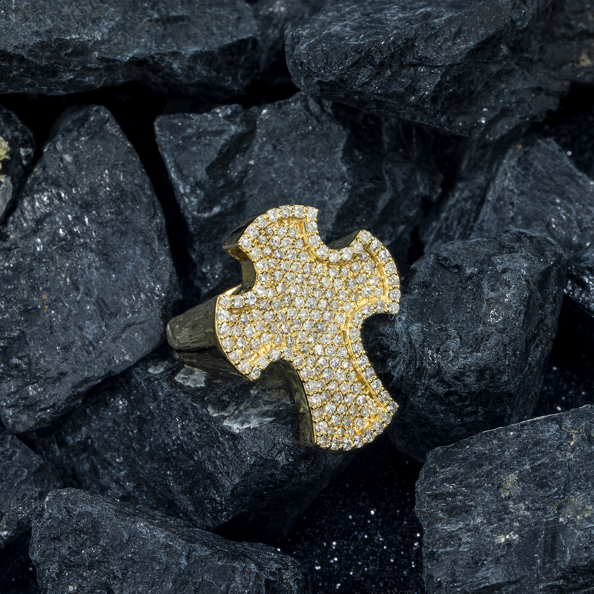 10K GOLD ROUND DIAMOND CROSS STATEMENT RING 2.25 CT