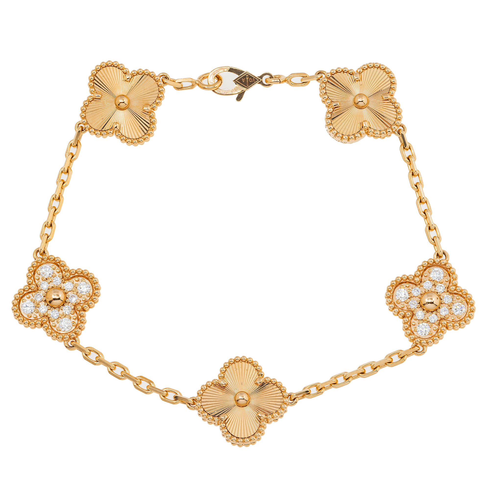 18K GOLD ROUND DIAMOND CLOVER CHAIN BRACELET 0.55 CT