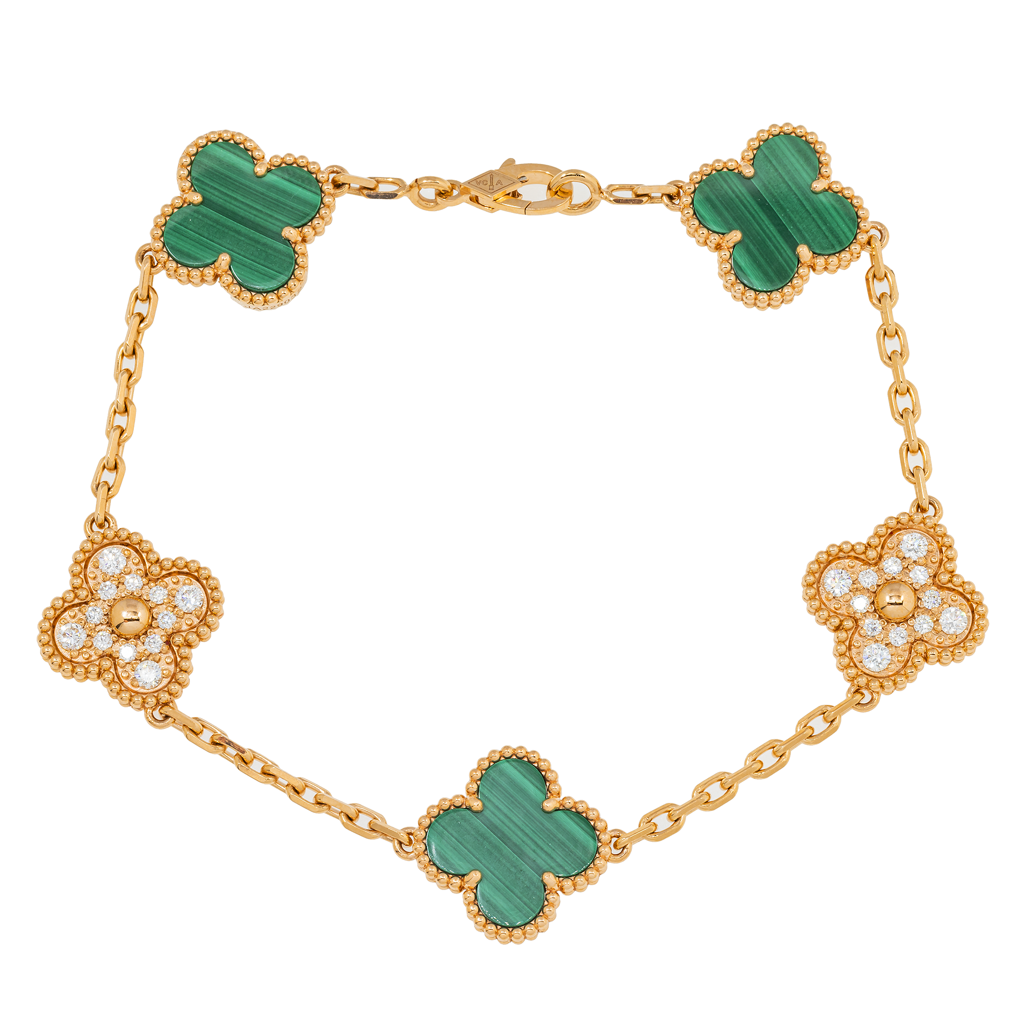 18K GOLD ROUND DIAMOND AND GREEN CLOVER CHAIN BRACELET 0.55 CT