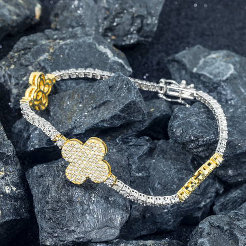 10K GOLD ROUND DIAMONDS CLOVER BRACELET 1.85 CT