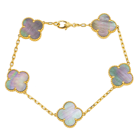 18K GOLD GREY CLOVER CHAIN BRACELET