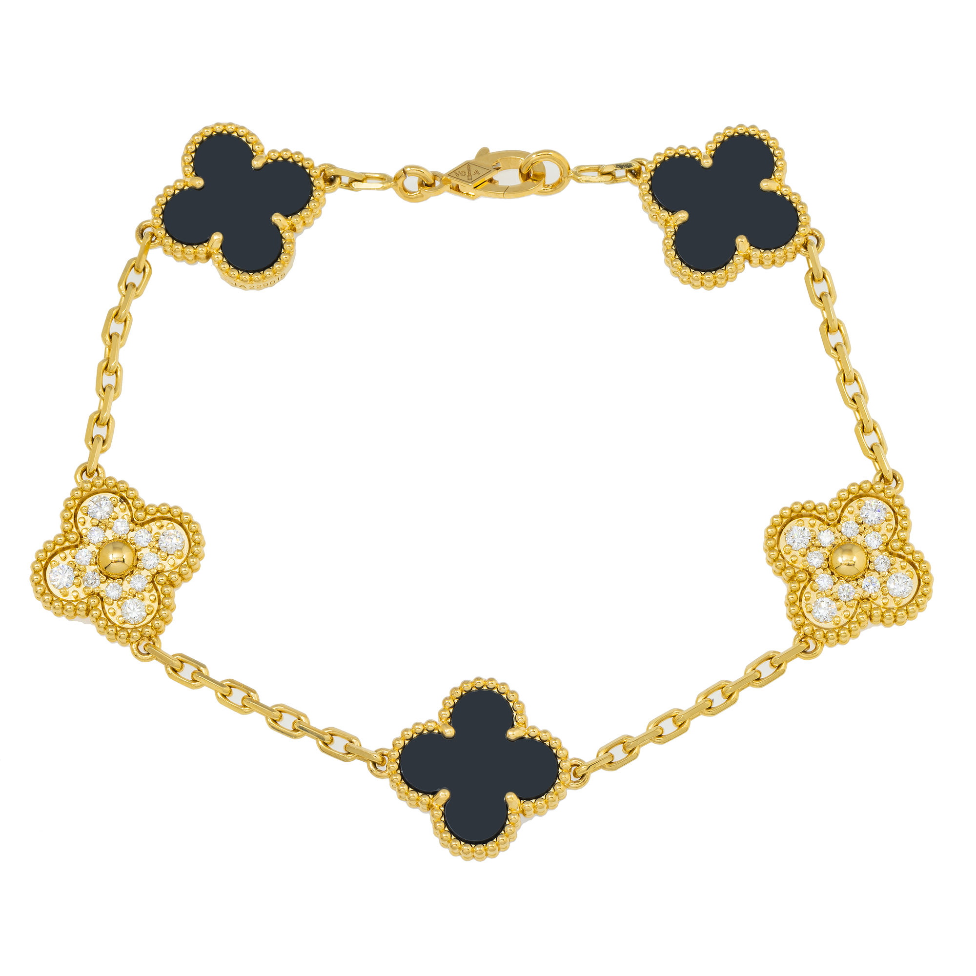 18K GOLD ROUND DIAMOND AND BLACK CLOVER CHAIN BRACELET 0.55 CT