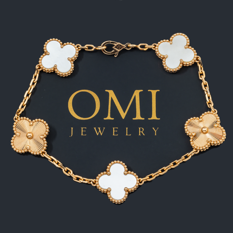 18K GOLD WHITE CLOVER CHAIN BRACELET