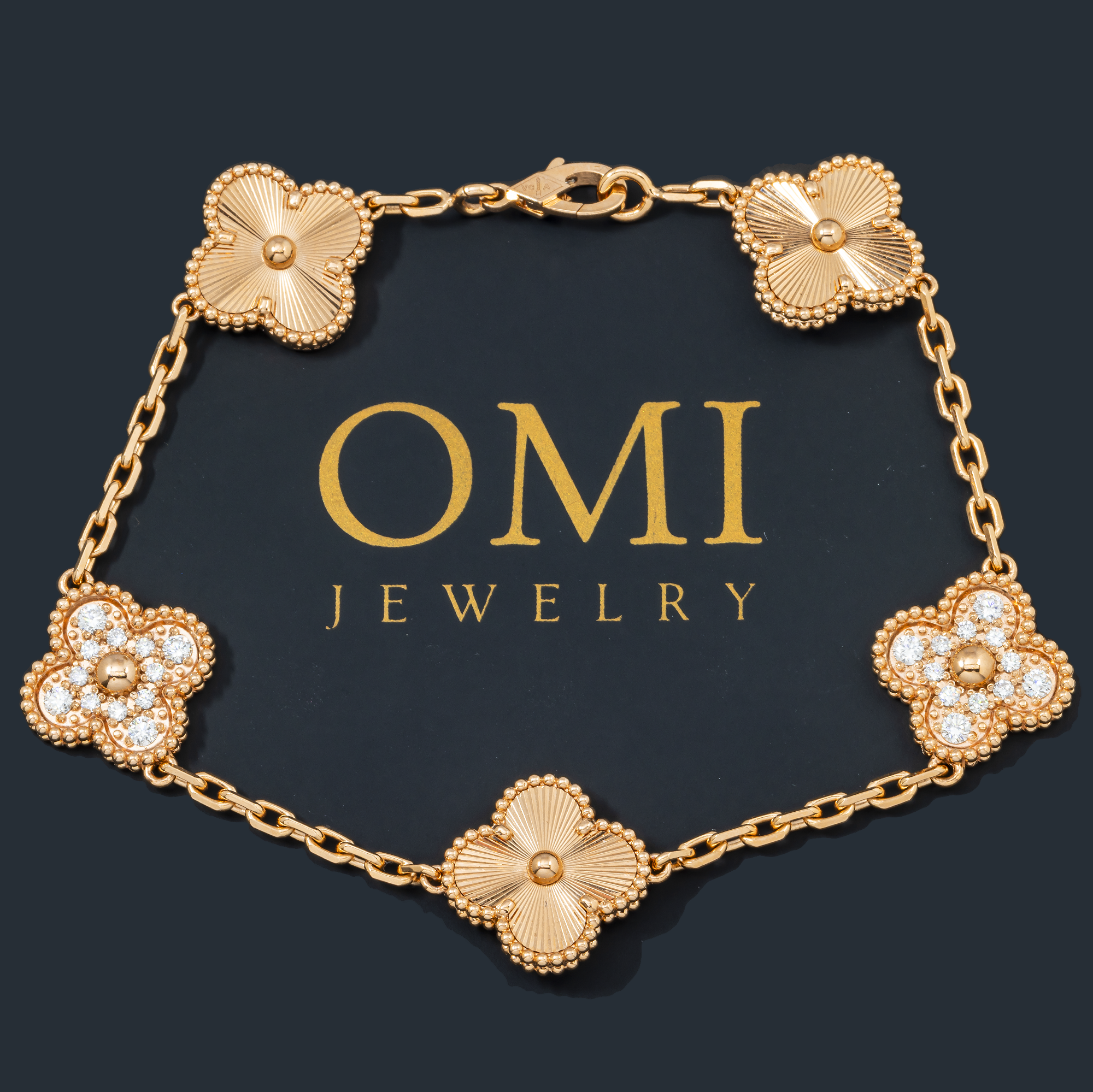 18K GOLD ROUND DIAMOND CLOVER CHAIN BRACELET 0.55 CT