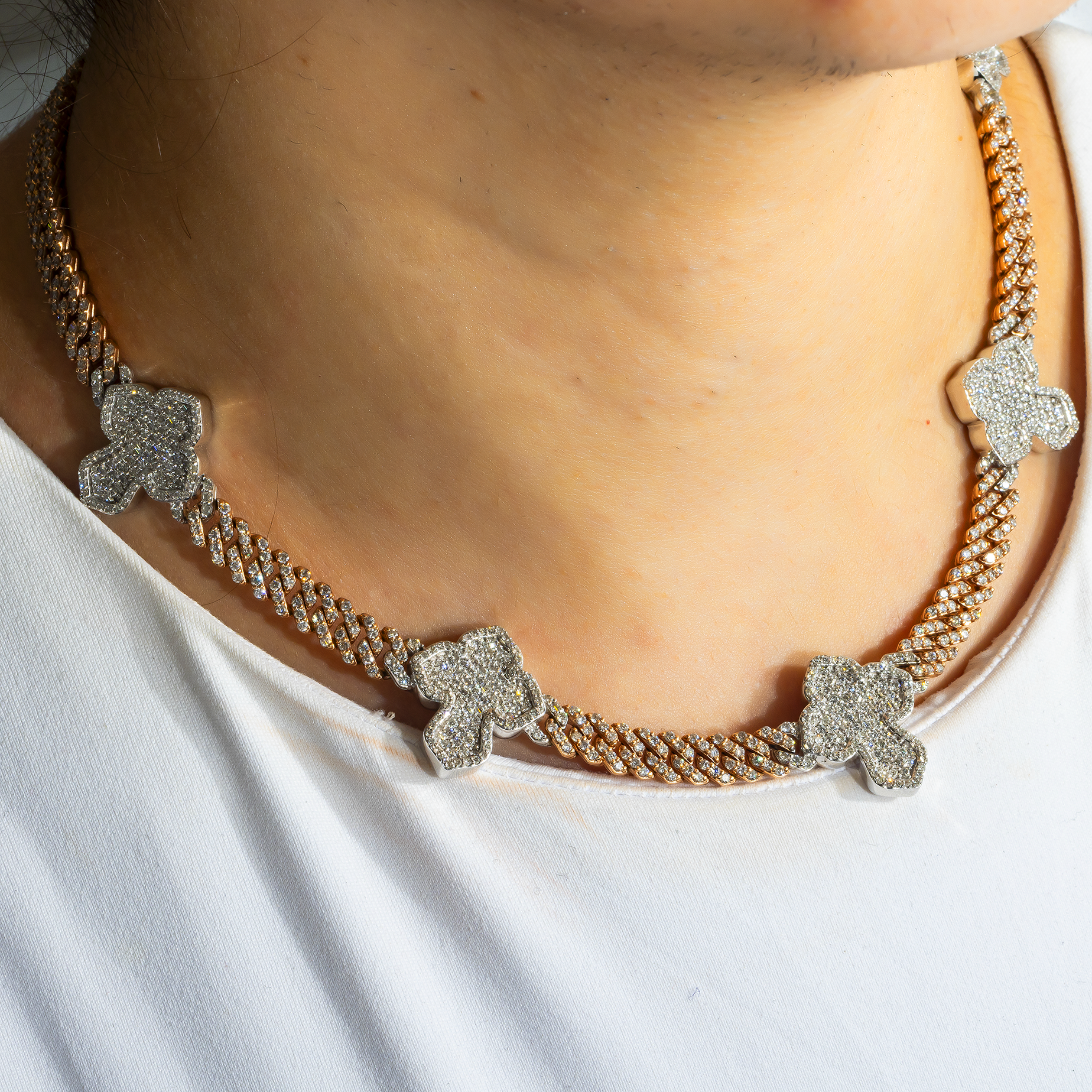 10K GOLD TWO TONE DIAMOND 7MM CUBAN LINK CROSS CHAIN 12.35 CT