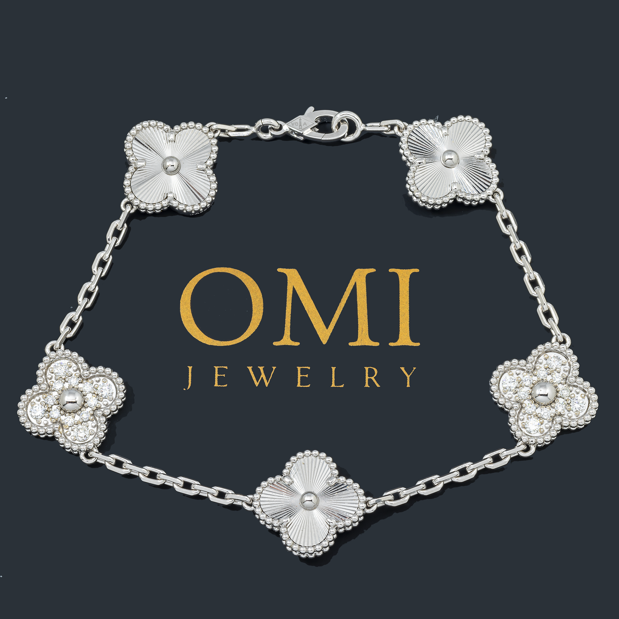 18K GOLD ROUND DIAMOND CLOVER CHAIN BRACELET 0.55 CT