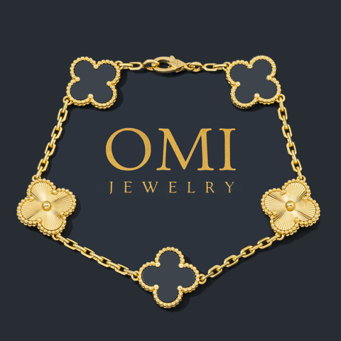 18K GOLD BLACK CLOVER CHAIN BRACELET