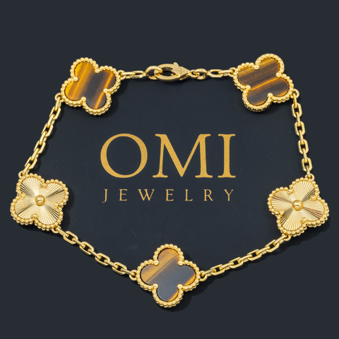 18K GOLD BROWN CLOVER CHAIN BRACELET