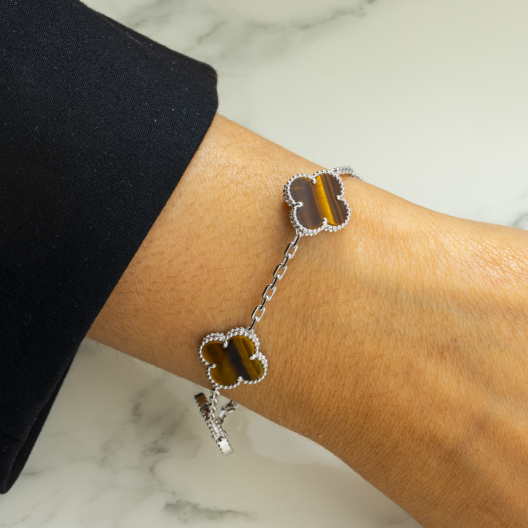 18K GOLD BROWN CLOVER CHAIN BRACELET