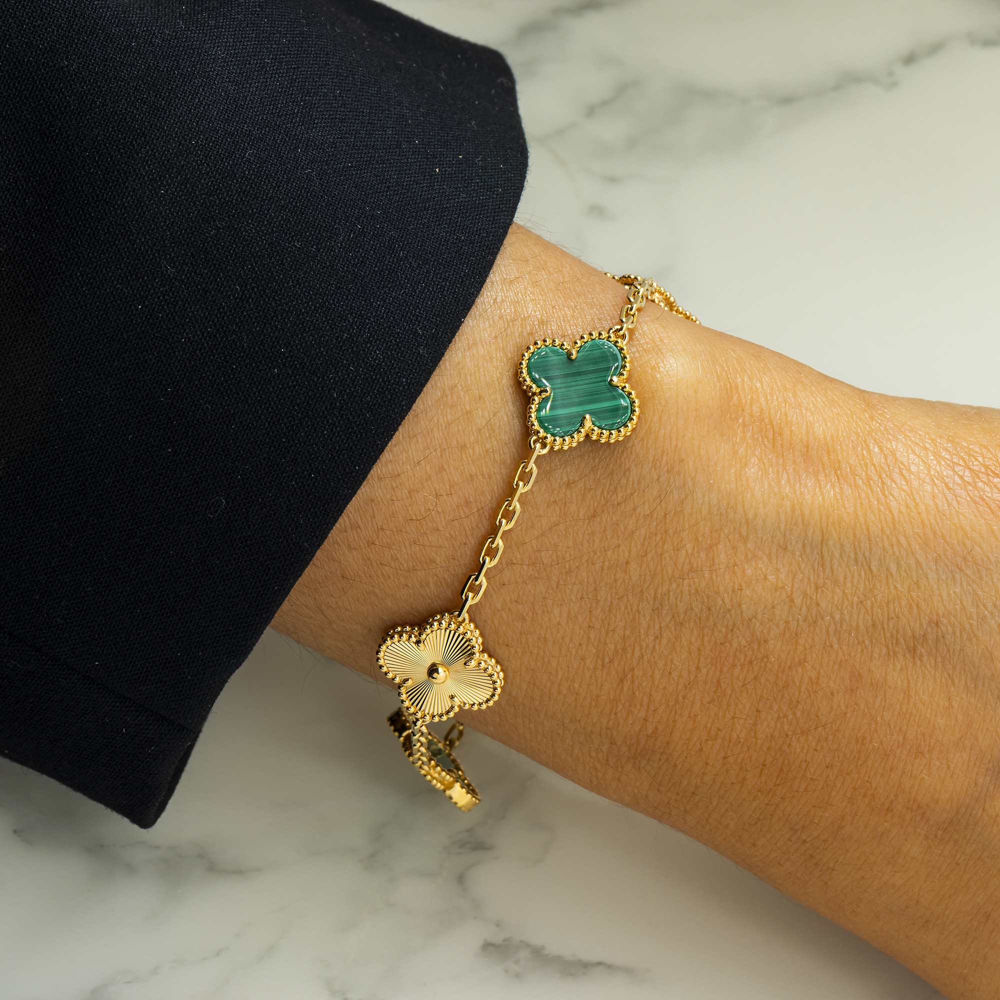 18K GOLD GREEN CLOVER CHAIN BRACELET
