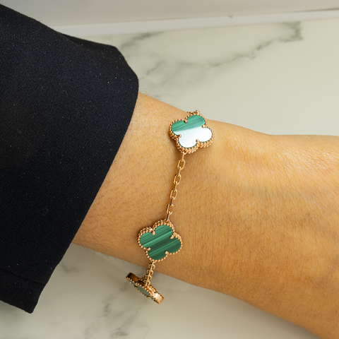 18K GOLD GREEN CLOVER CHAIN BRACELET