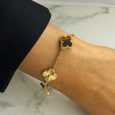 18K GOLD BROWN CLOVER CHAIN BRACELET