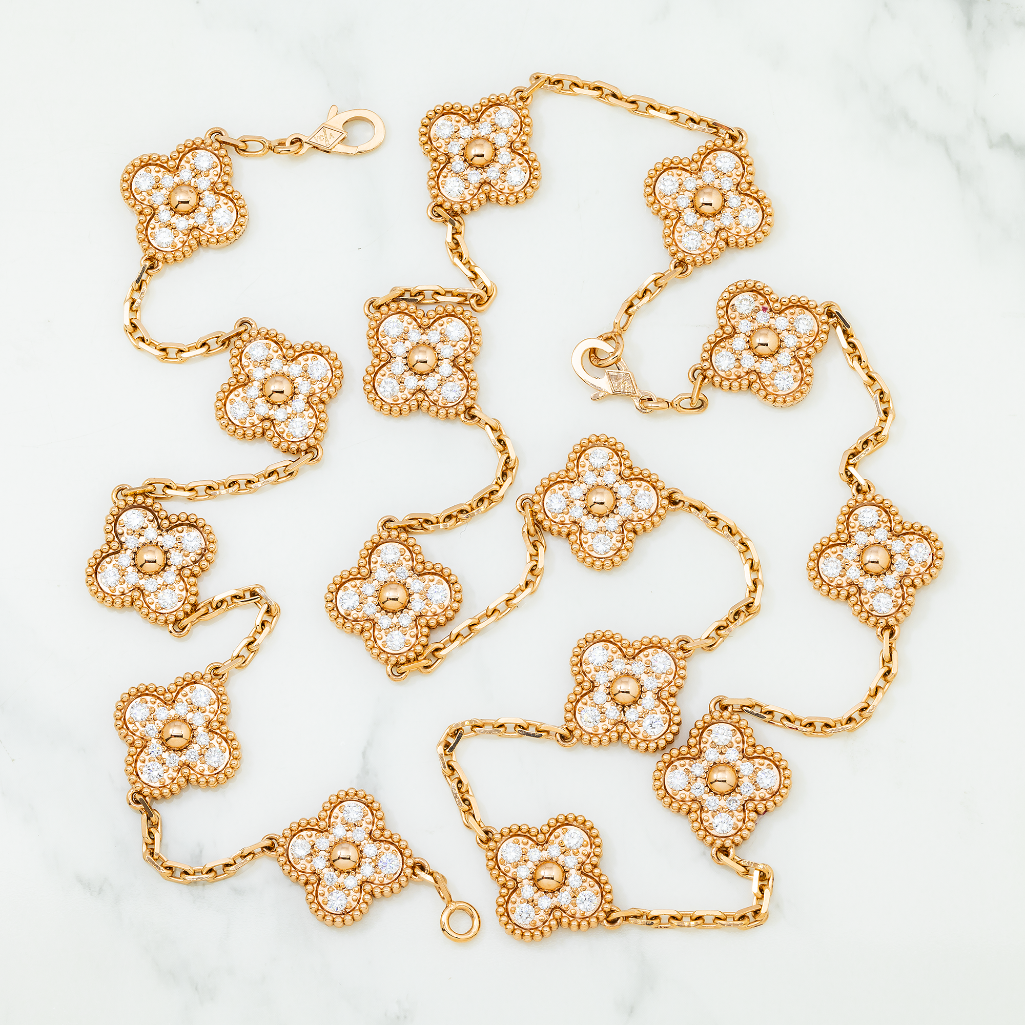 18K Gold Diamond Custom Clover Chain & Bracelet Set