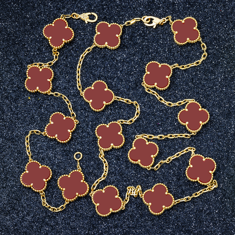 18K GOLD RED CLOVER NECKLACE